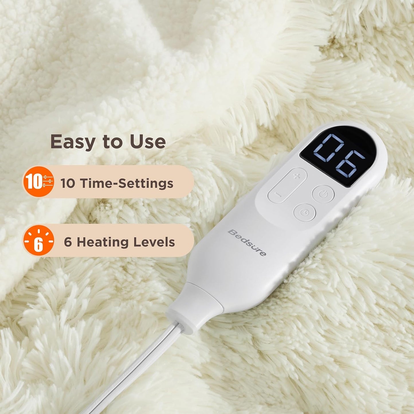 Bedsure Faux Fur Heated Blanket Twin Size, Fast Heating Fluffy Electric Blanket, Heating Blanket Twin Size with 10 Time Settings & 6 Heat Settings, Cozy Gifts for Women Men (62x84 inches, Cream)