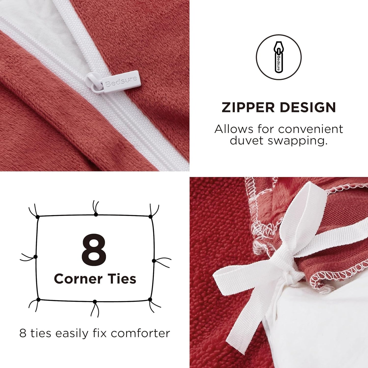 Bedsure Fluffy Christmas Duvet Cover Set - Ultra Soft Plush Shaggy Comforter Cover Twin Size, Warm Flannel Fleece Bed Sets for Winter, 2 Pieces, Reindeer Pattern, Red