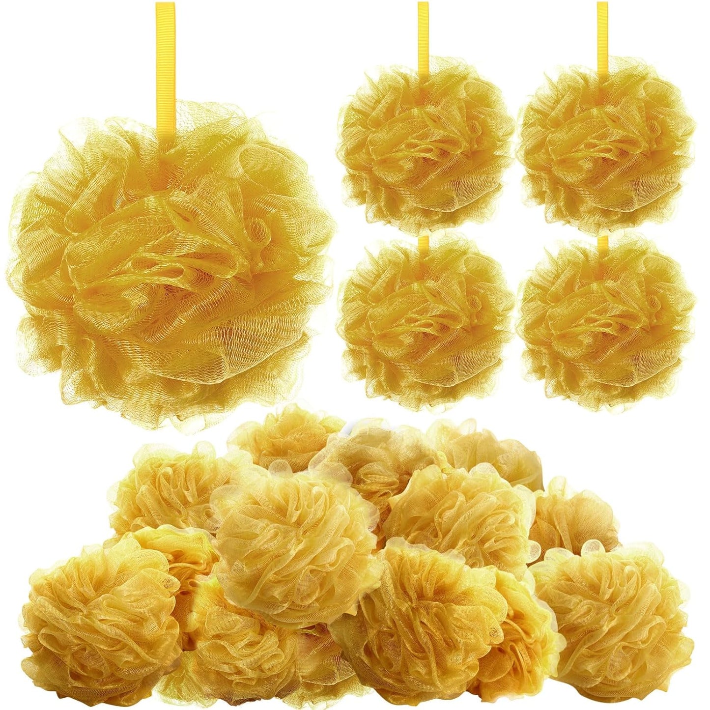 12 Pcs Halloween Bath Loofah Sponge Orange Black Loofah Exfoliating Body Scrubber Shower Sponge 50g Mesh Shower Pouf Balls Gift Set for Women Men Wedding Bathing Accessories(Gold)