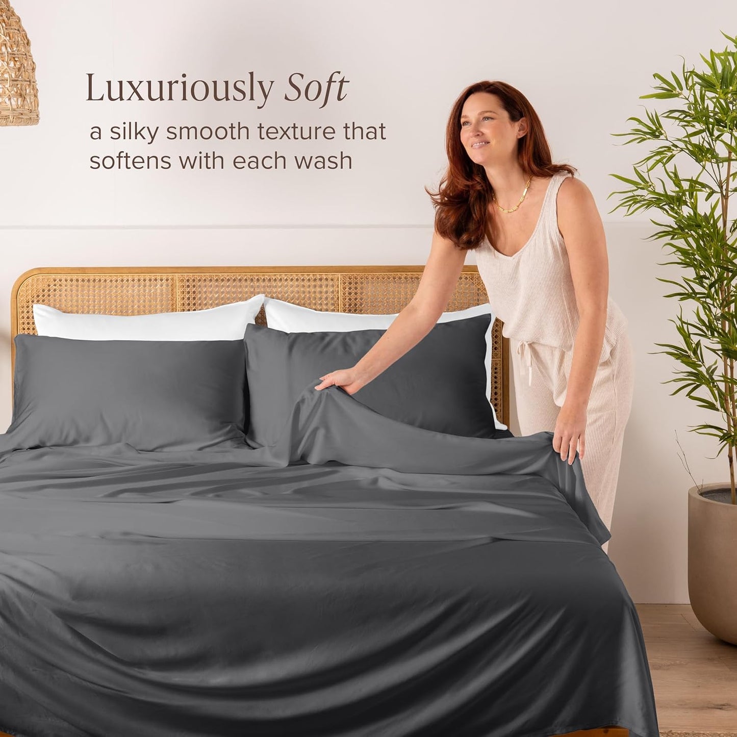 Bare Home 100% Rayon Made from Bamboo Luxury Split King Sheet Set - 5 Piece Bedding Set - Deep Pockets - Cooling Sheets - Breathable - Easy Fit - Soft Bedding Sheets & Pillowcases (Split King, Grey)