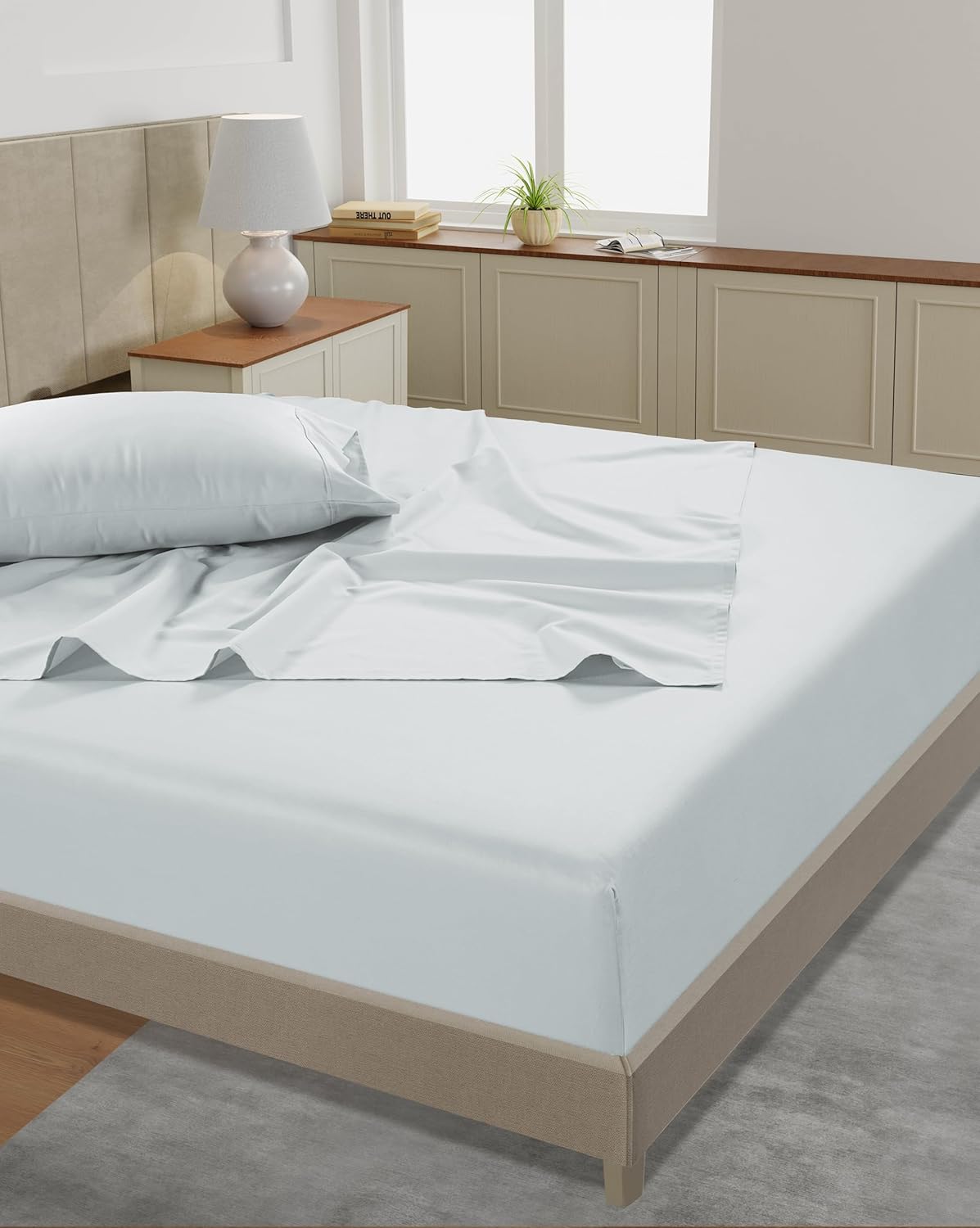 LANE LINEN Full Size Sheet Set - 100% Cotton Sheets, 450 Thread Count Soft Satin Bed Sheets, Breathable Bedding Sheets & Pillowcases, 4PC Full Bed Sheets Set, Deep Pocket Sheets - Ballad Blue