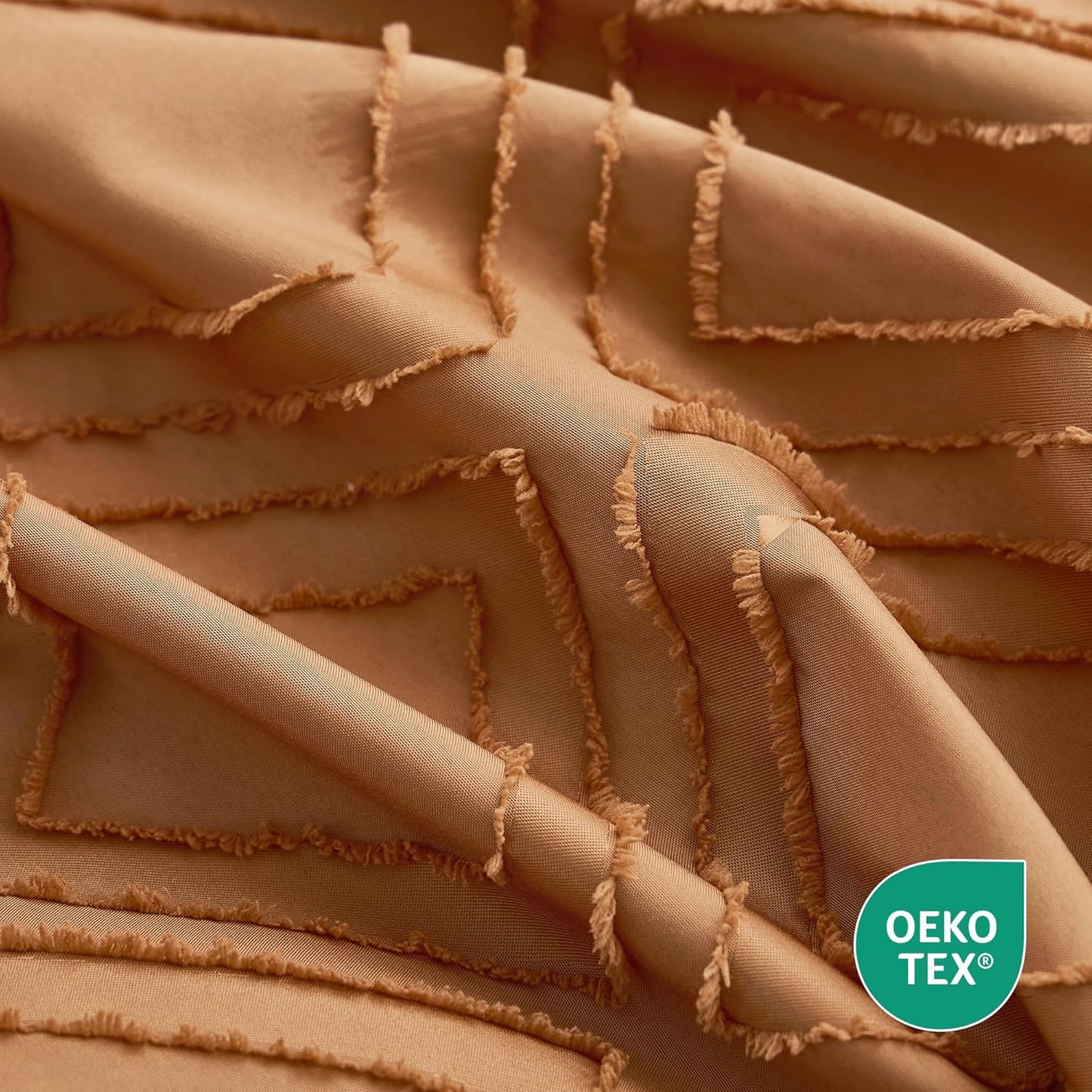 JELLYMONI Duvet Cover King Size Rust - 3PCS Boho Duvet Cover Set Plaid Polyester Tufted Bohemian Jacquard Knit Textured Comforter Cover 104×90in Rhombic Geometric Pattern Zipper Corner Tie