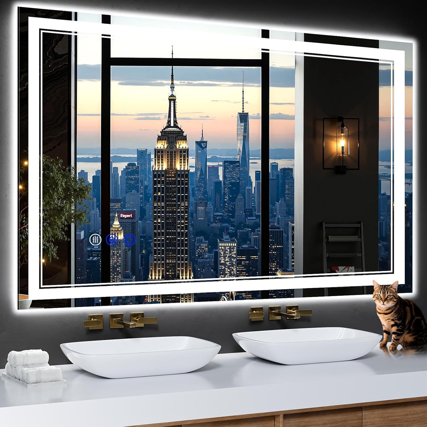 48"x30" LED Bathroom Mirror with Anti-Fog, Stepless Dimmable Lights, 3 Color Modes, Shatter-Proof Tempered Glass, Memory Function & Waterproof Design