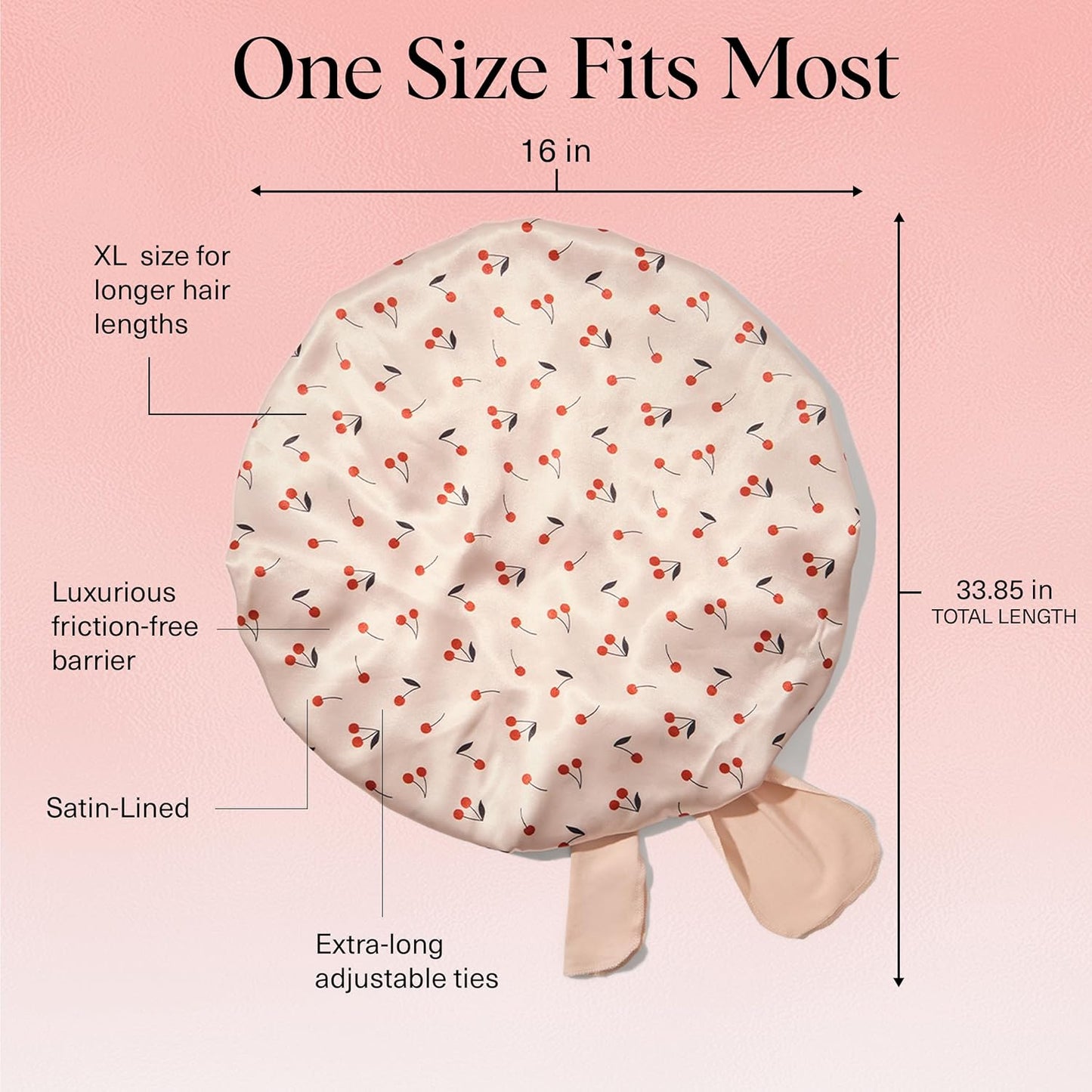 Kitsch XL Satin Bonnet for Sleeping - Softer Than Silk Bonnet For Sleeping Women - Secure Fit, Adjustable, Night Cap For Curly & Textured Hair - Prevents Breakage, Tangles & Thinning - Cherry Print