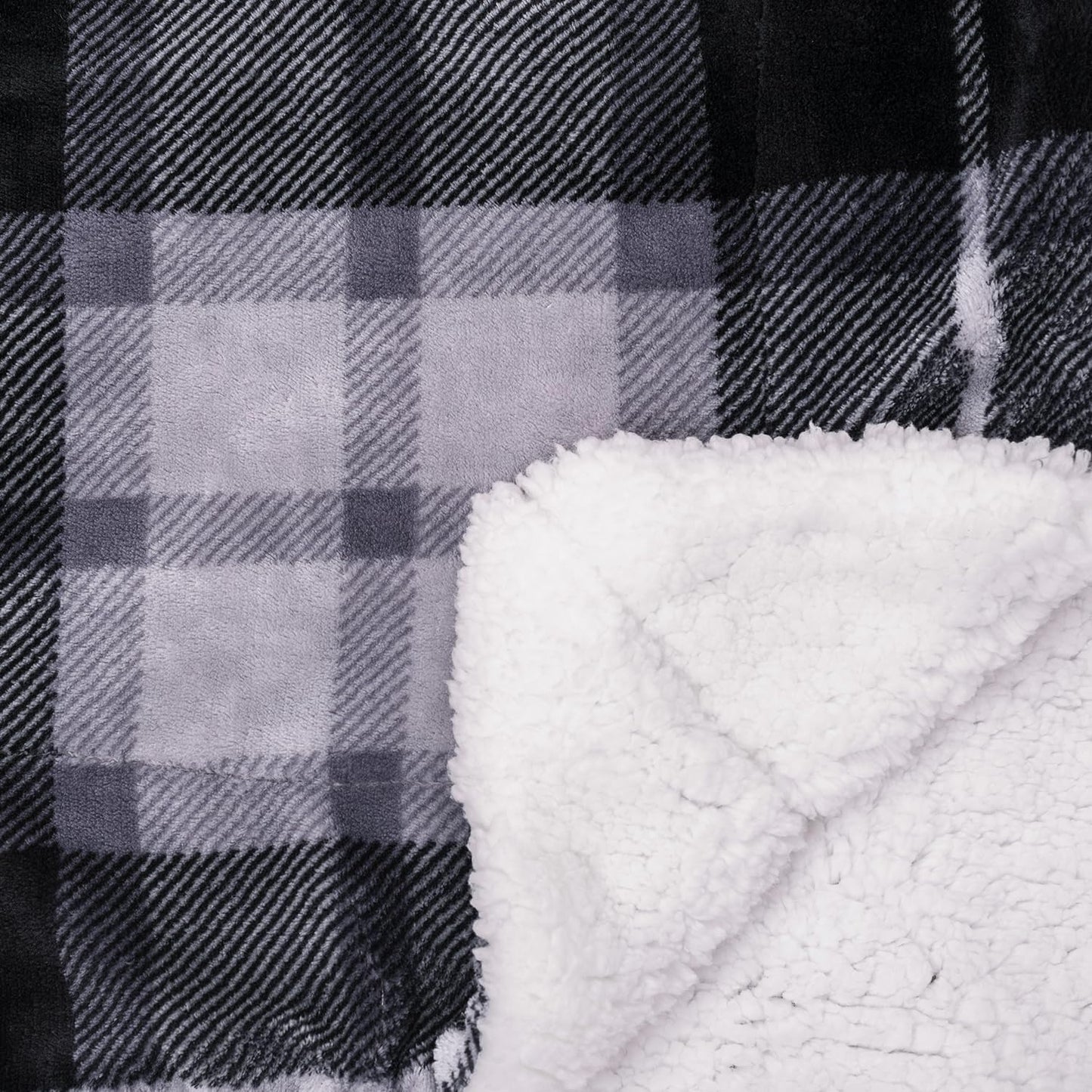 SOCHOW Sherpa Plaid Fleece Throw Blanket, Double-Sided Super Soft Luxurious Bedding Blanket 50 x 60 inches, Grey