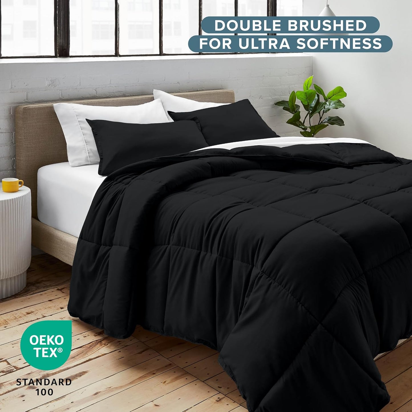 Bare Home Comforter Set - Queen Size - Ultra-Soft - Goose Down Alternative - Premium 1800 Series - All Season Warmth (Queen, Black)