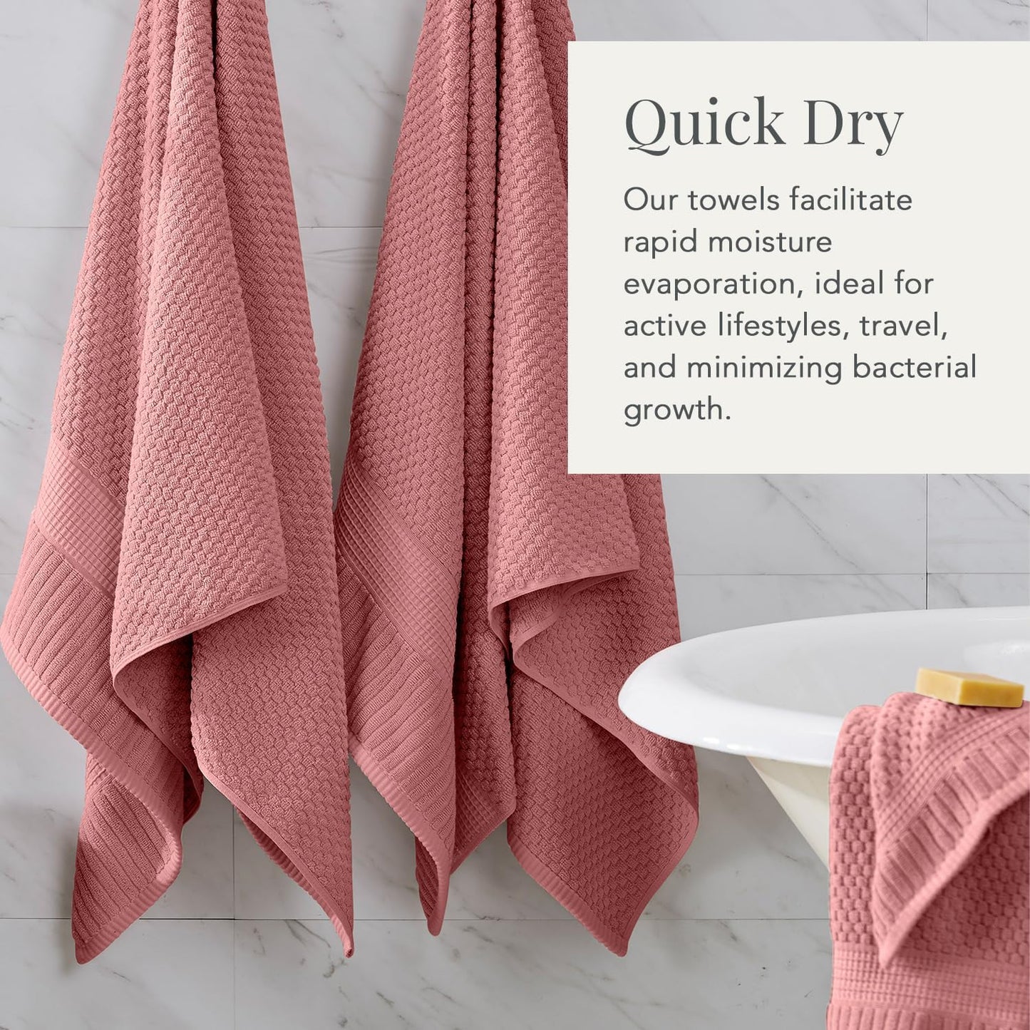 NY Loft 100% Cotton Towel Set 6 Piece | Super Soft & Absorbent Quick-Dry 2 Bath Towels 2 Hand Towels & 2 Washcloths | Textured and Durable Cotton | Premium Thick Towels | (6 Piece Set, Rose)