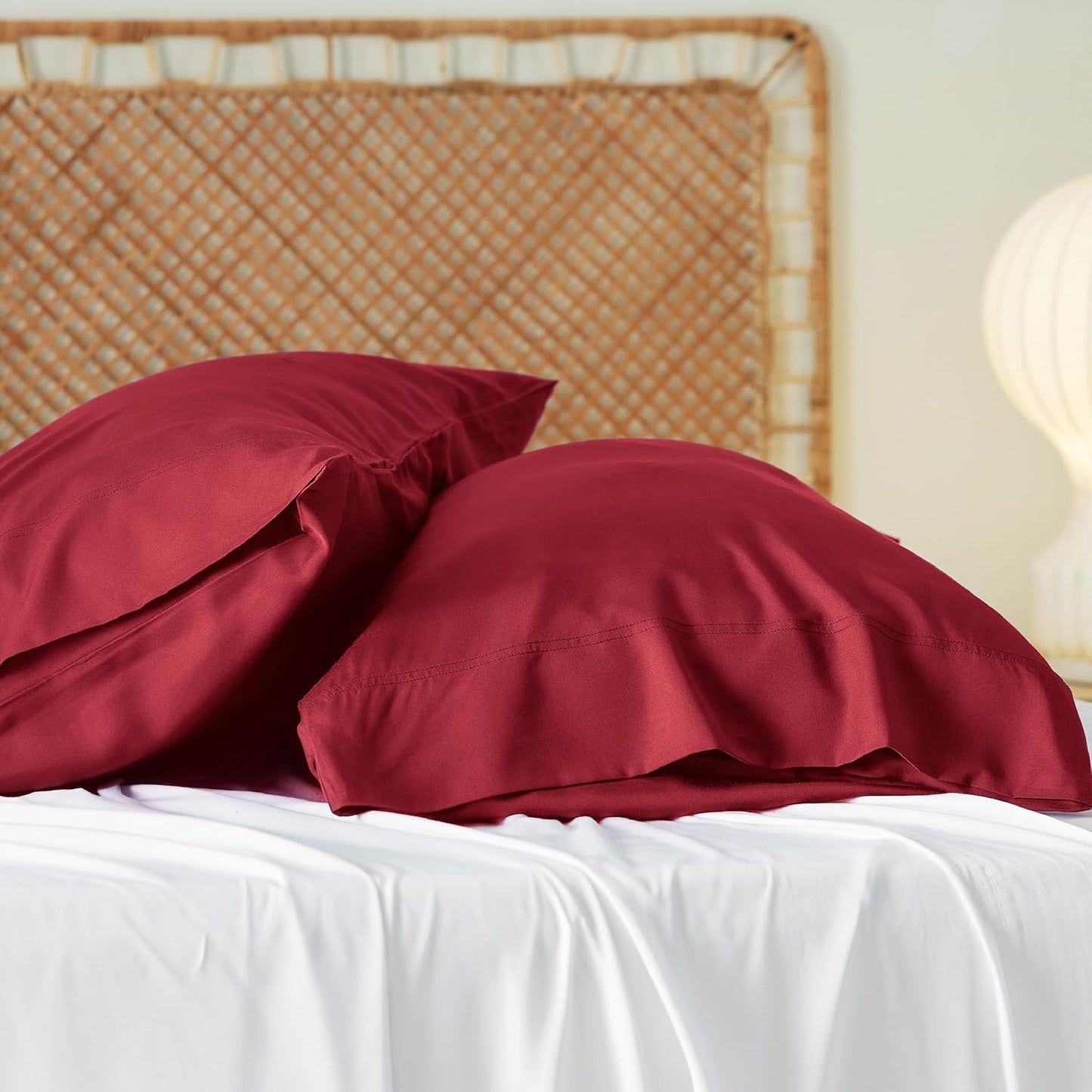 Bedsure Pillow Cases Standard Size, Cooling Pillow Cases, Rayon Derived from Bamboo Red Pillowcases Standard Set of 2, Breathable & Soft Bedding Pillow Covers with Envelope Closure, 20x26 Inches
