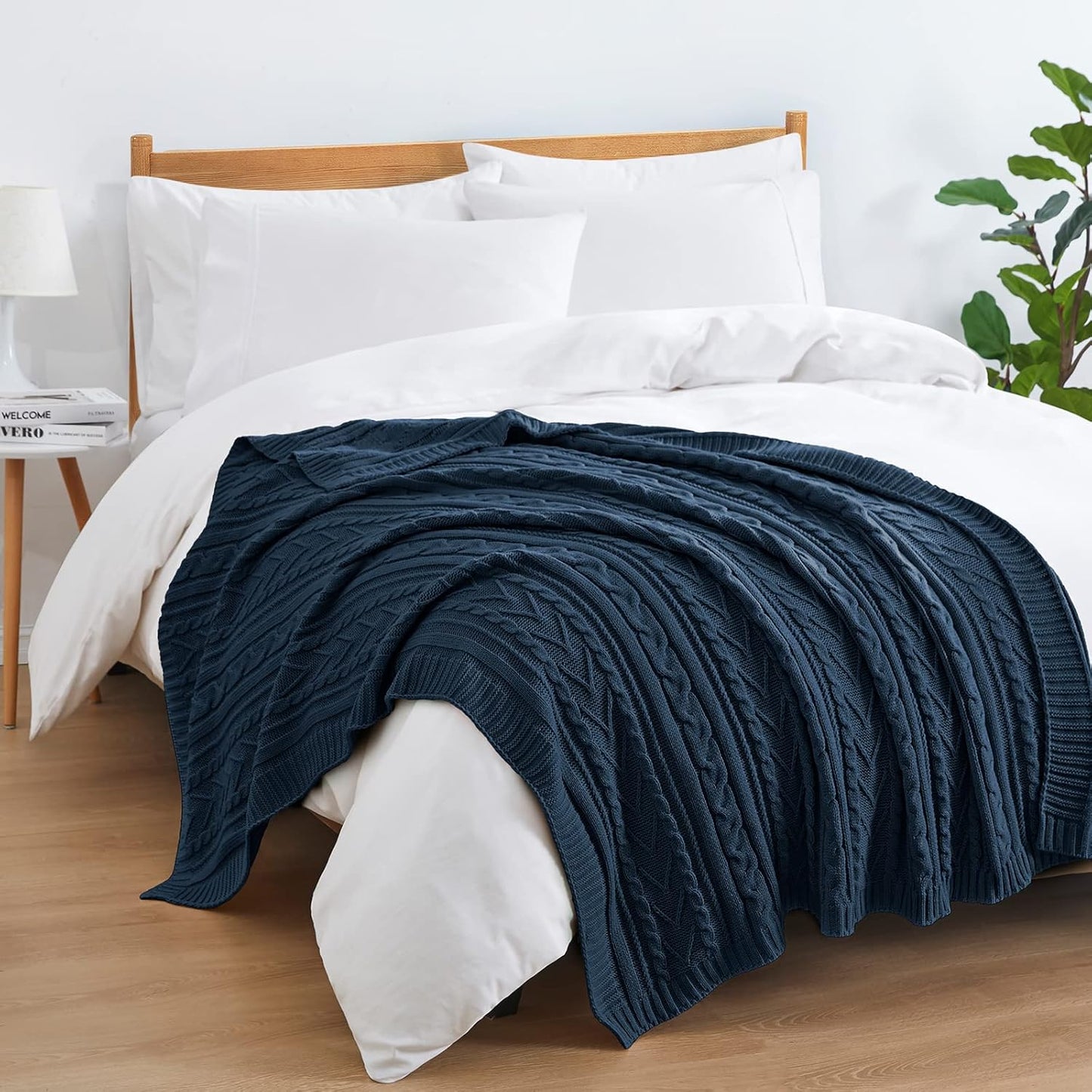 Aormenzy Navy Blue Cable Knit Throw Blanket Oversized 60" x 80" Super Soft Comfy Knitted Blanket for Couch Bed Sofa, Twin Size