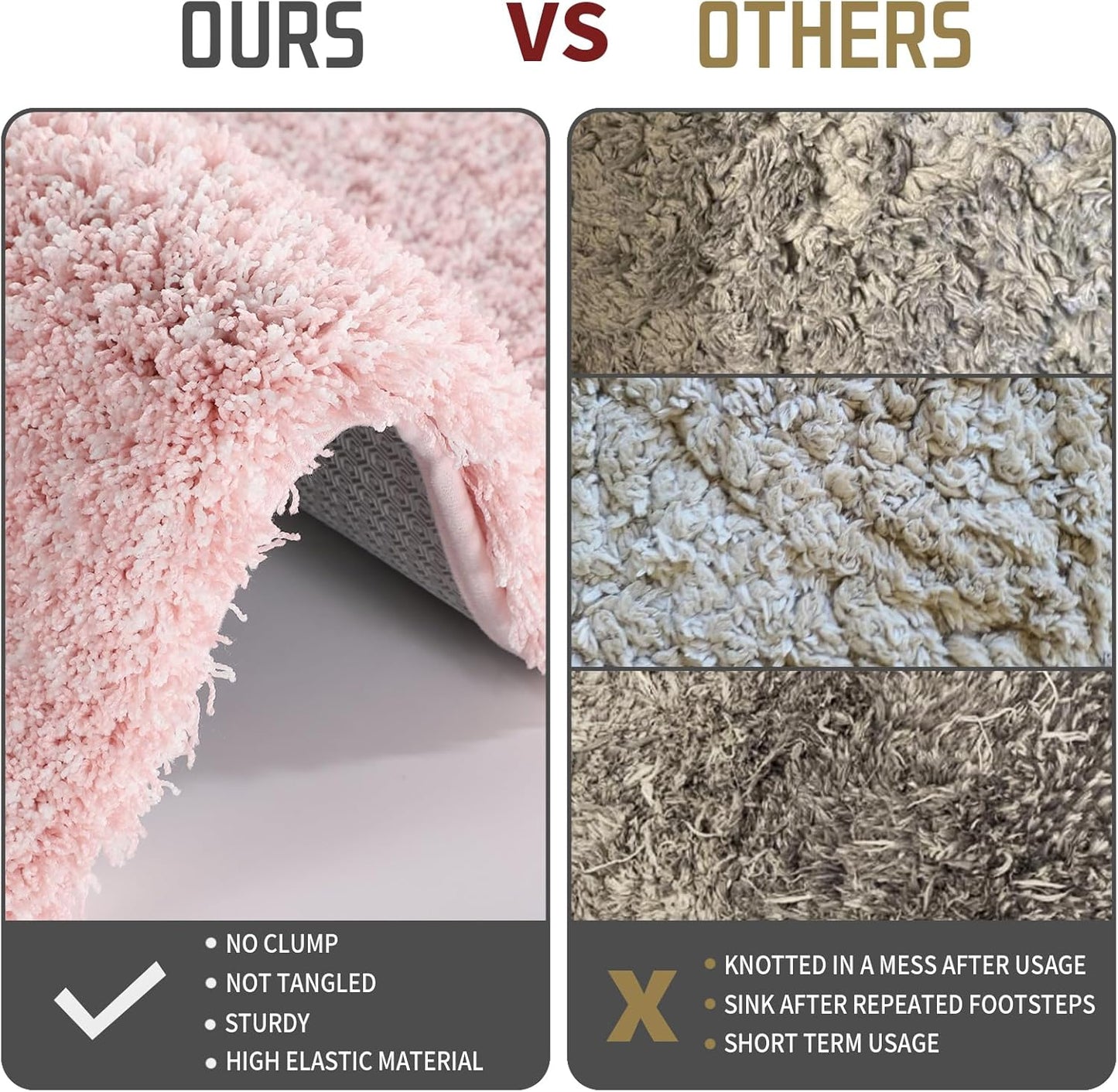 Yimobra Luxury Bathroom Rugs, Fluffy Bath Mats, Non Slip, Water Absorbent Microfiber, Machine Washable, Plush Carpet Shower Rugs, Thick Matts for Bathroom Floor&Tub, 44"x 24", Light Pink and White