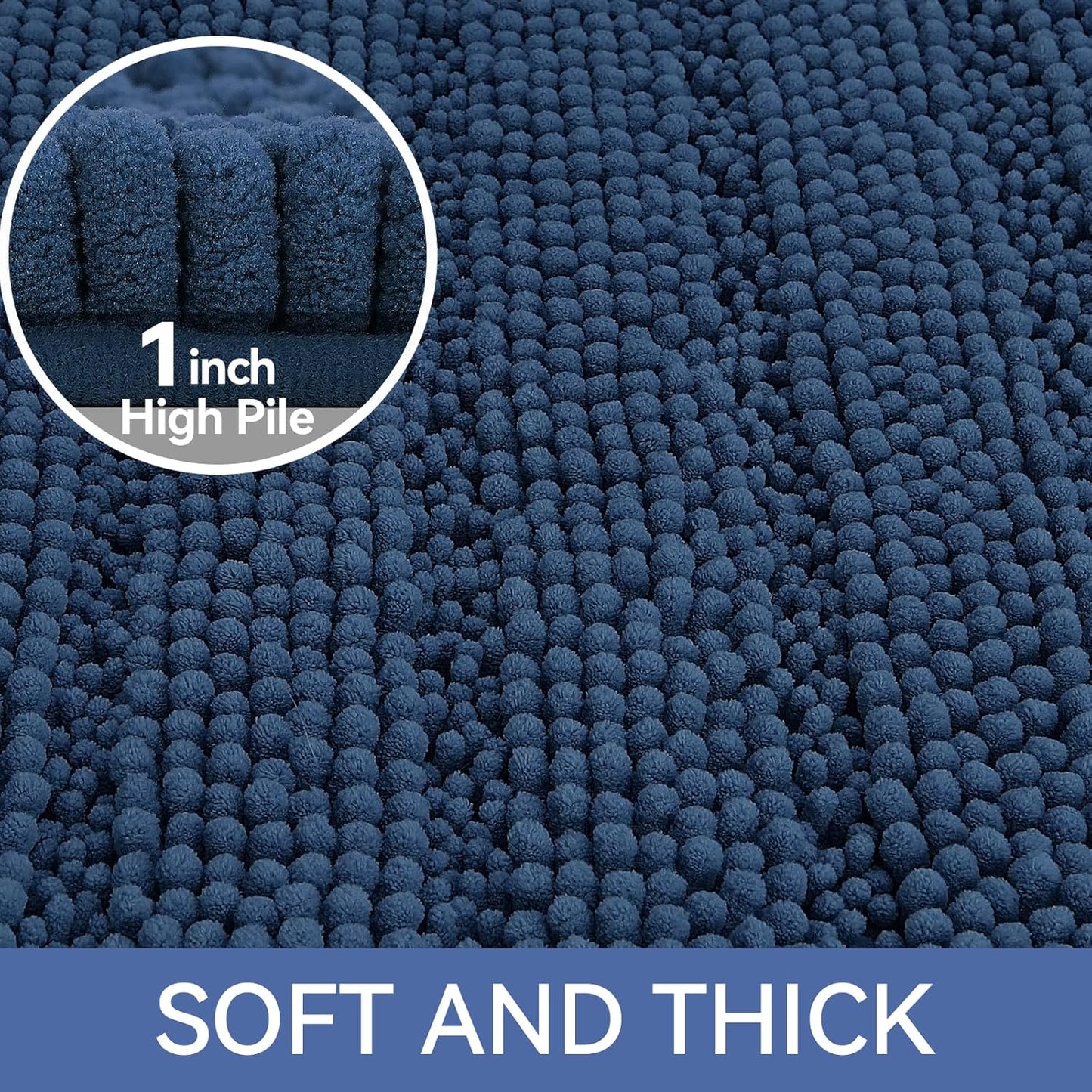 Bcoimo 44"×24" Chenille Bath Mat – Non-Slip with Backing Bath Rug Ultra-Absorbent and Machine Washable Bathroom Mat Quick-Dry Design. Ideal for Bathroom and Tub Areas