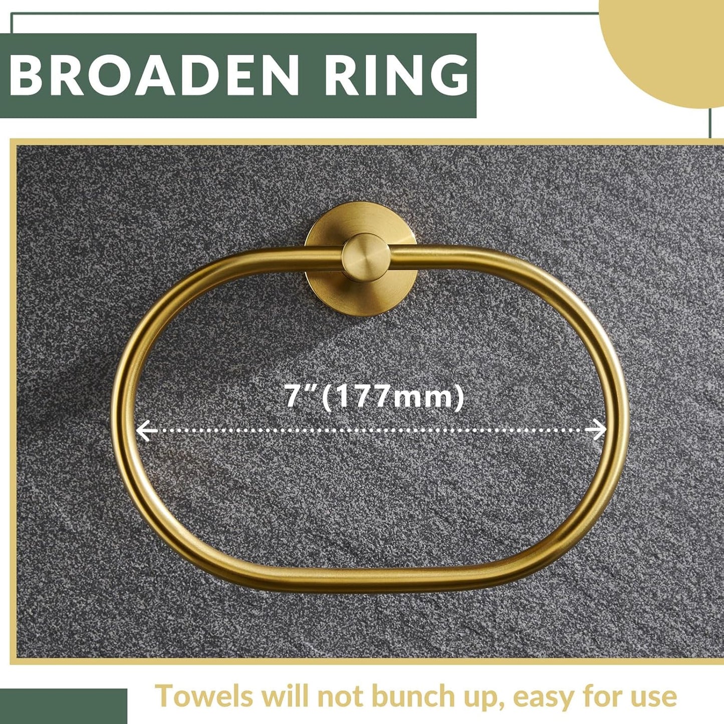 APLusee 2 Pieces Bathroom Hardware Set Brushed Gold, Contemporary 304 Stainless Steel Storage Accessories Kit with Oval Hand Towel Ring, Toilet Paper Holder Wall Mounted