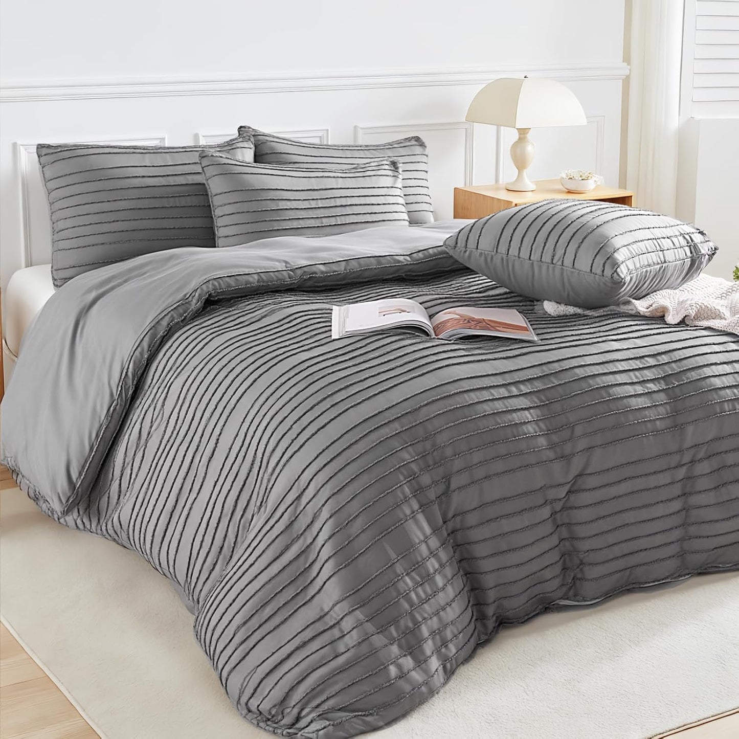 NEXHOME PRO Twin Duvet Cover, Grey 2 Pieces Boho Tufted Twin Size Duvet Cover Set, Soft and Lightweight Microfiber Comforter Cover Set for All Season (Grey Twin, 66 x 90)-No Comforter