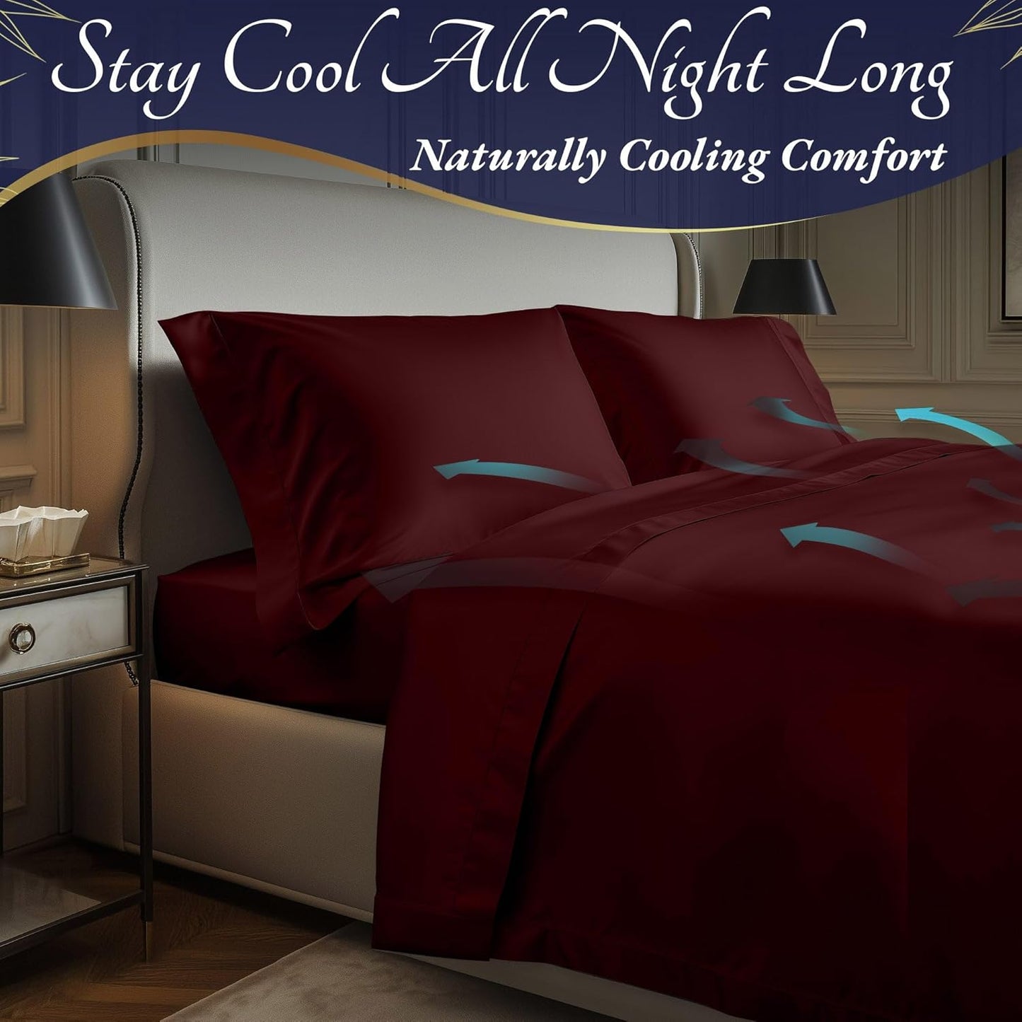 DECOLURE 100% Viscose Derived from Bamboo Sheets Full Size 4pcs - Ultra Soft & Luxuriously Cooling, 17" Deep Pocket, Double Stitching, Perfect for Hot Sleepers - Full Bed Sheets (Burgundy)