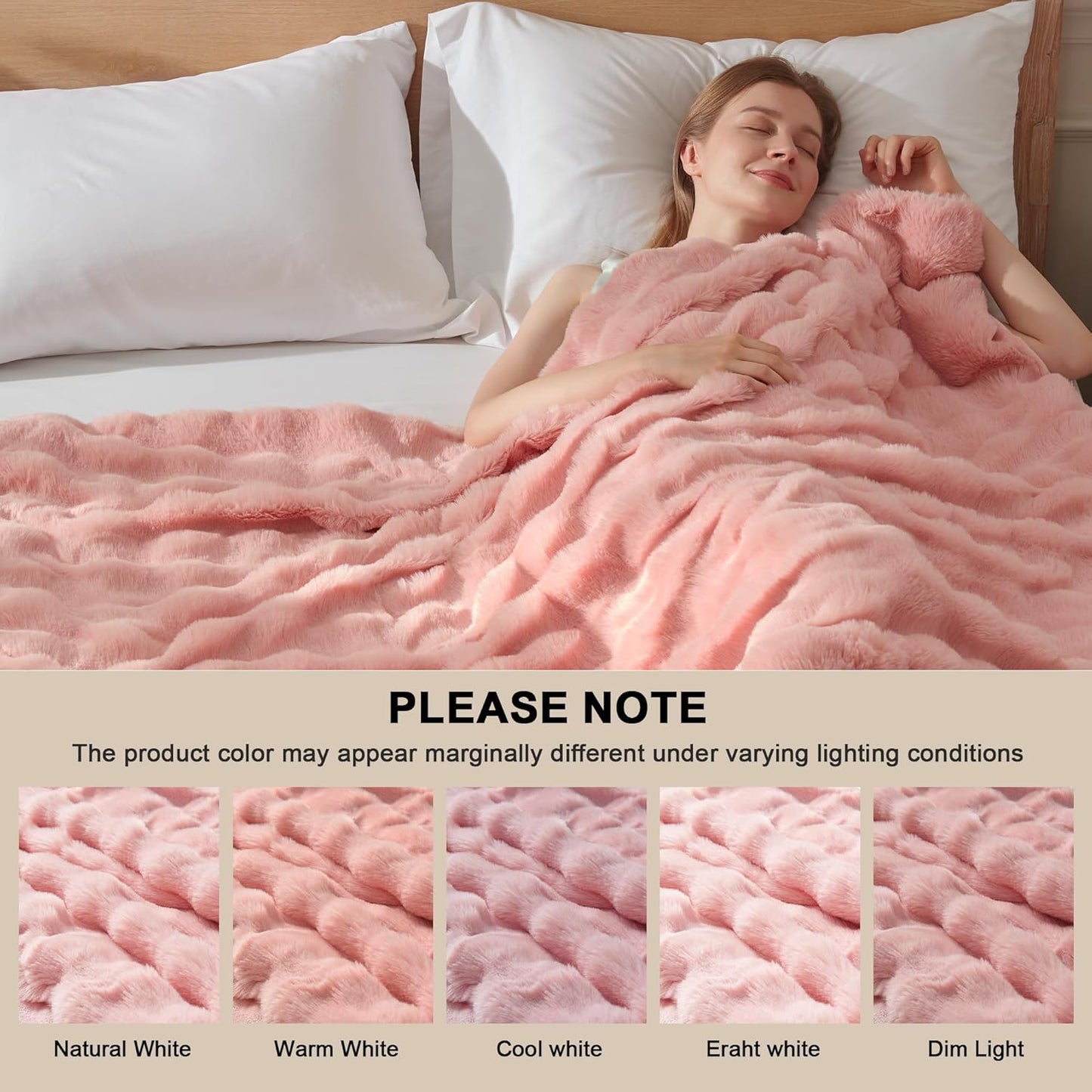 Heated Throw Blanket - Plush Thick Bubble Faux Fur Heated Blanket, Fast Heating Electric Blanket 6 Heating Levels & 4 Hours Auto-Off, Machine Washable, 50"x60", Pink