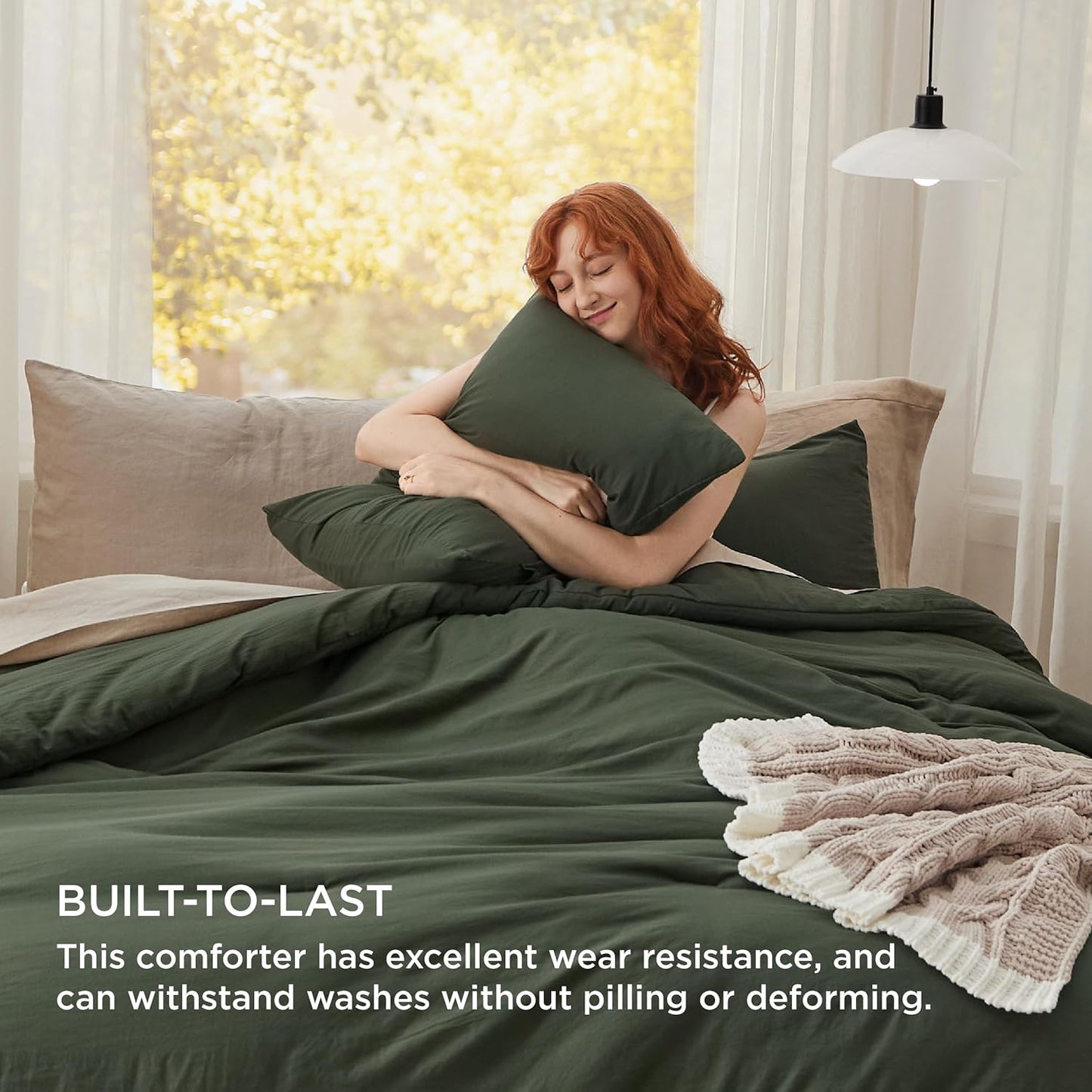 Bedsure California King Size Comforter Set, Dark Green Soft Prewashed Bedding for All Seasons, 3 Pieces GentleSoft™ Bed Set, 1 Lightweight Comforter (104"x96") and 2 Pillowcases (20"x36")