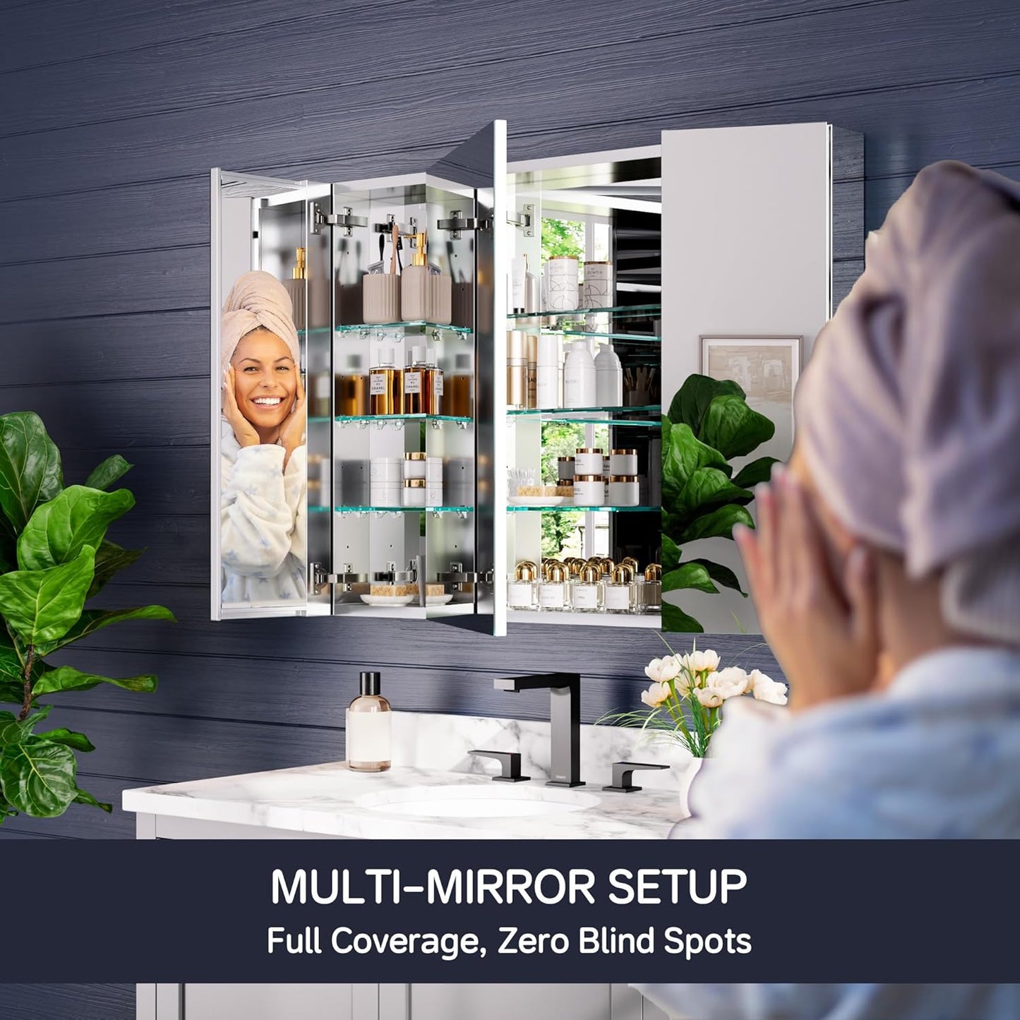 Medicine Cabinet 40" x 30", Bathroom Medicine Cabinet with Mirror, Recessed Medicine Cabinets with Adjustable Shelves, Soft-Closing Door, and Aluminum Alloy Frame - Reverse Installation, Silver