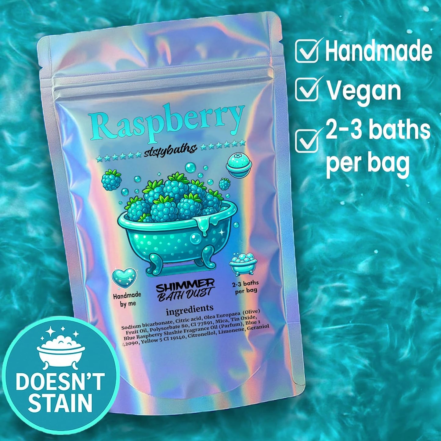 Raspberry Shimmer Bath Bomb in A Bag - Handmade Scented Bath Bombs for Women,Kids and Men - Bulk Bathbomb Fizzies Perfect for Boys and Girls All Ages (Small, Turquoise)