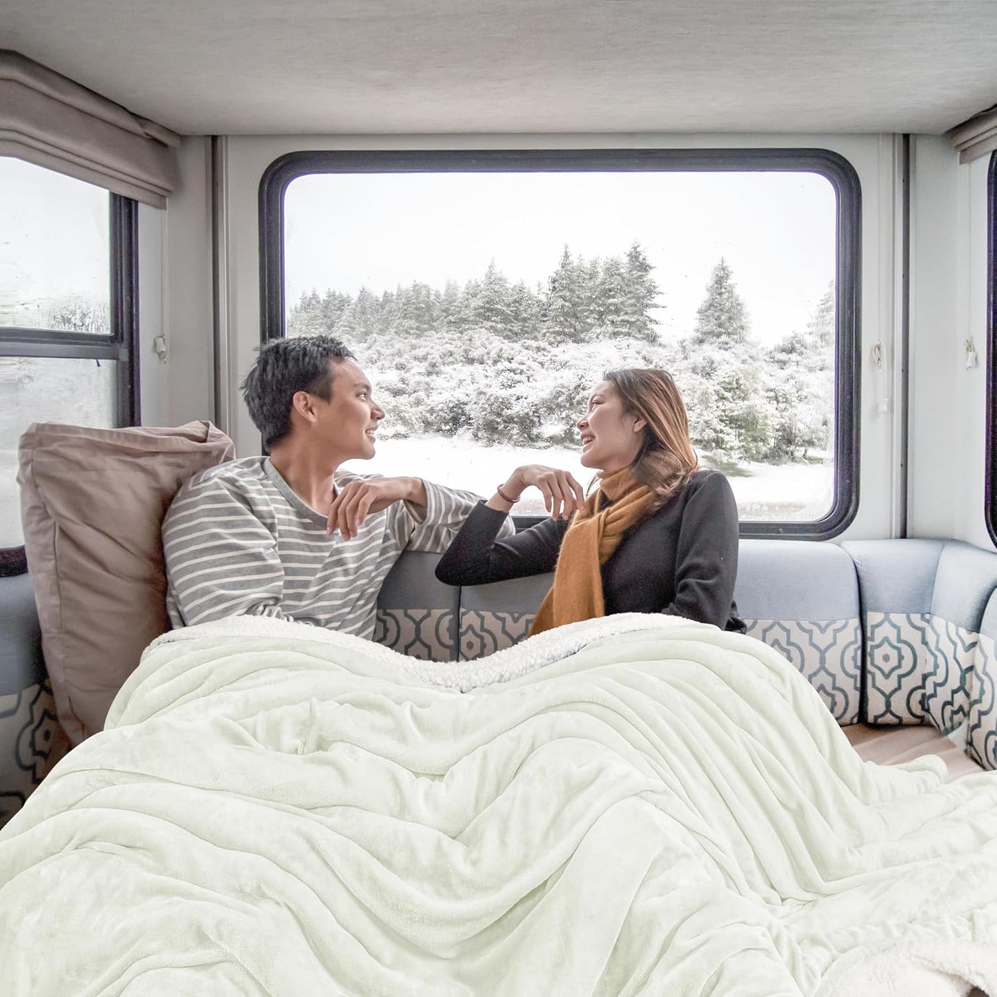 Utopia Bedding Sherpa Blanket California King Size (Ivory, 102x96 Inches) - Soft Plush Fleece Reversible Blanket for Bed, Sofa, Couch, Camping and Travel