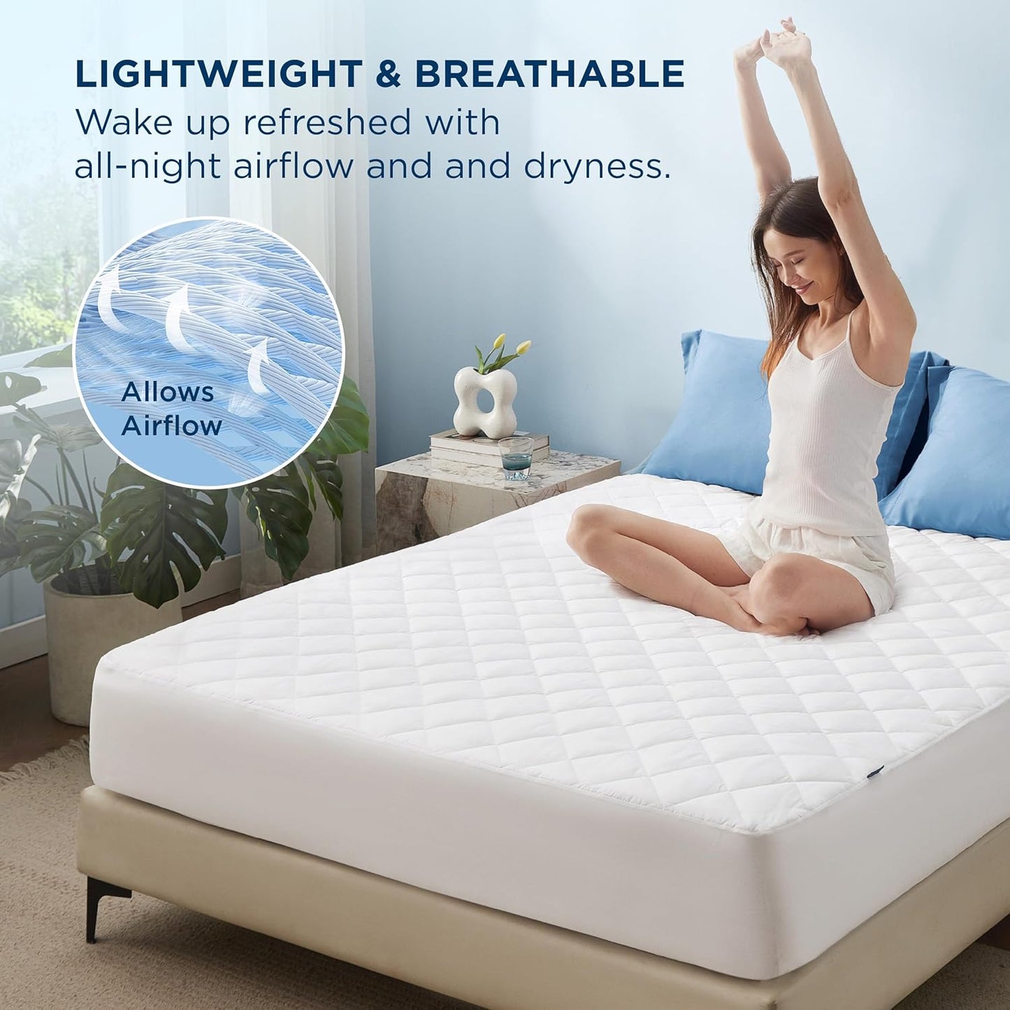 Bedsure Twin Mattress Protector, Quilted Twin Mattress Topper with Deep Pocket up to 22 Inches, Soft Breathable Noiseless Bed Cover, Waterproof Pad Bed for Home, Bedroom, Hotel - White