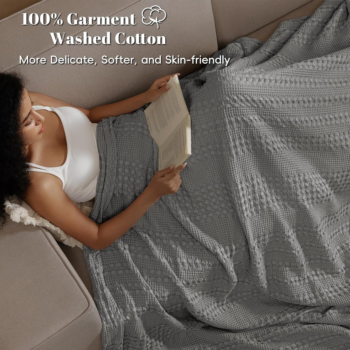 PHF 100% Cotton Waffle Blanket Oversized King 120"x120", Lightweight Breathable Extra Large 10'x10' Blankets for Bed, Giant Big Luxury Aesthetic Woven Bedding for Home Decor, Dark Grey