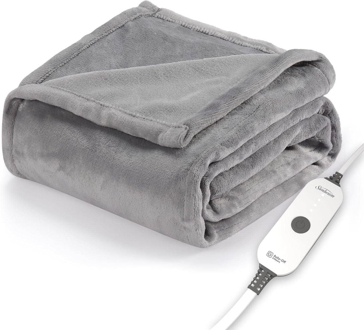 Sunbeam Royal Posh Dove Grey Heated Personal Throw / Blanket, Cozy-Warm, Adjustable Heat Settings