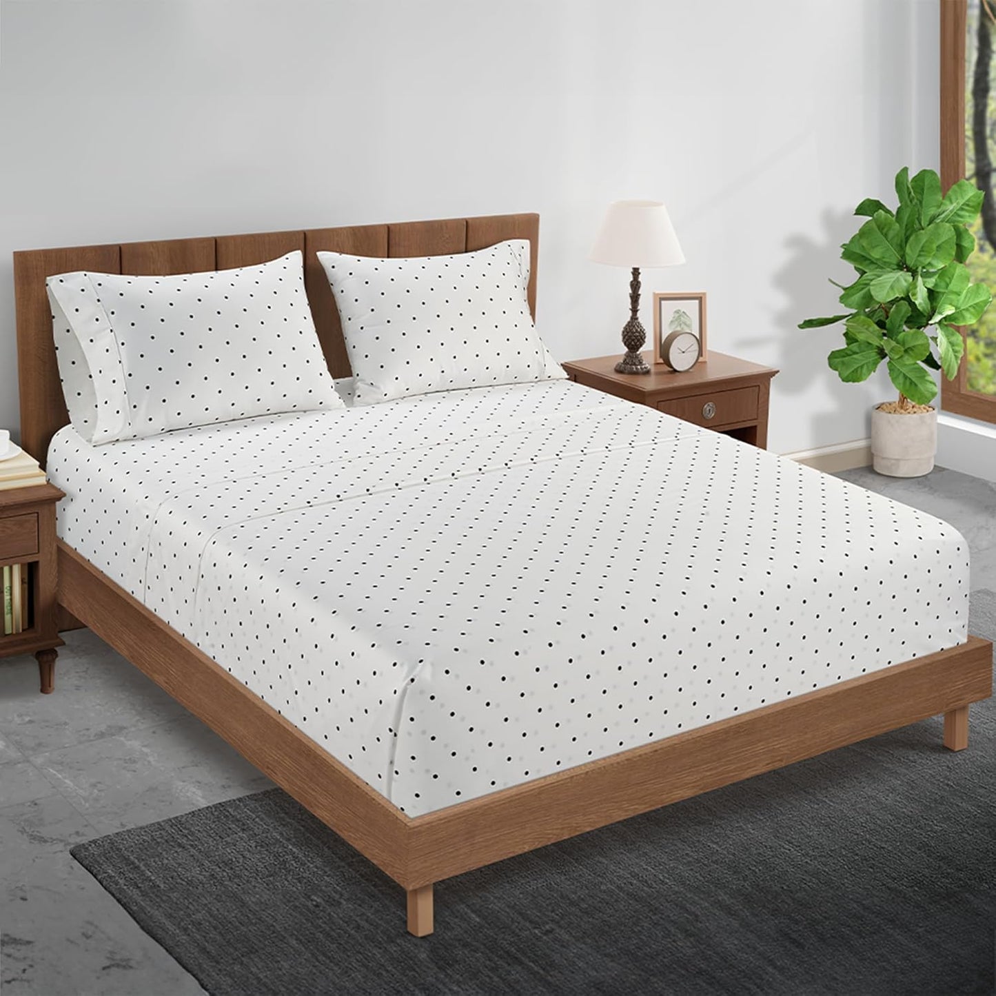 LANE LINEN King Bed Sheets – 450 Thread Count Long-Staple 100% Cotton King Size Bed Sheets, Hotel Luxury Soft Silky Sateen Weave, Durable for Daily Use, Fully Elasticized 15" Deep Pocket – Polka Dot