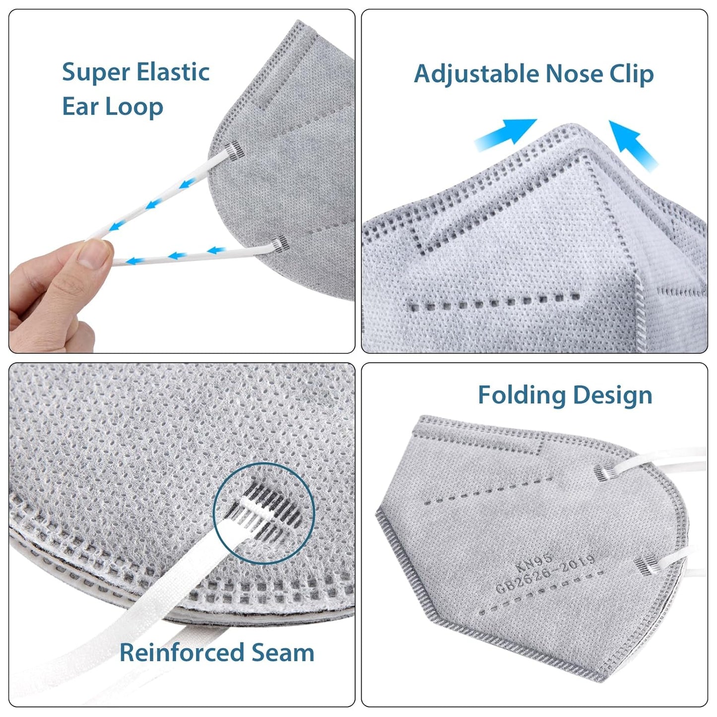 KN95 Face Masks 50 Pcs, 5-Ply Protection Grey KN95 Mask, Disposable Face Masks for Adults