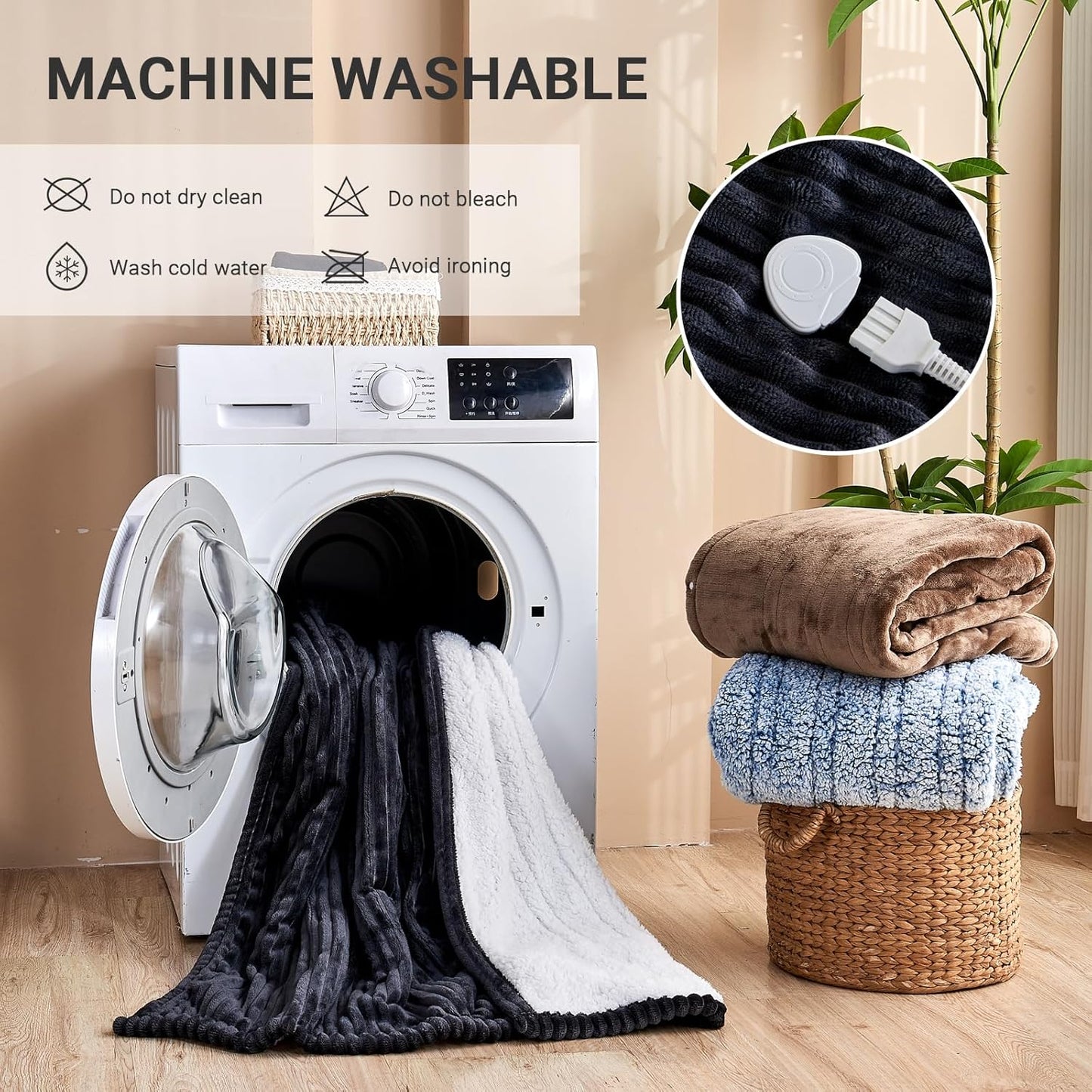 Heated Blanket Electric King, Soft Flannel Heating Blanket with 8 Hours Auto Off 10 Fast Heating Levels Machine Washable Sherpa Heated Blanket with Overheating Protection