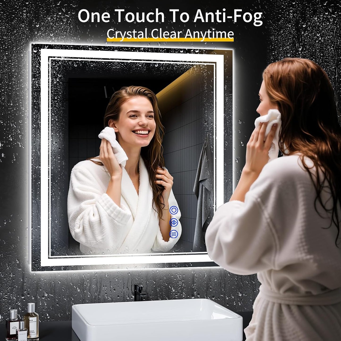 32"x30" LED Bathroom Mirror with Anti-Fog, Stepless Dimmable Lights, 3 Color Modes, Shatter-Proof Tempered Glass, Memory Function & Waterproof Design