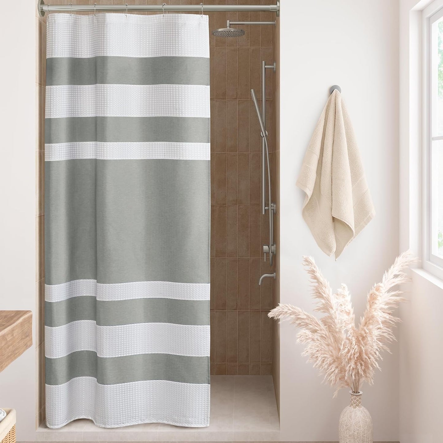Madison Park Shower Curtain Spa Waffle Weave Stall Shower Curtain for Bathroom 3M Scotchgard Moisture Management, Spa Quality Modern Shower Curtains for Bathroom, Stall 36x72'' Grey