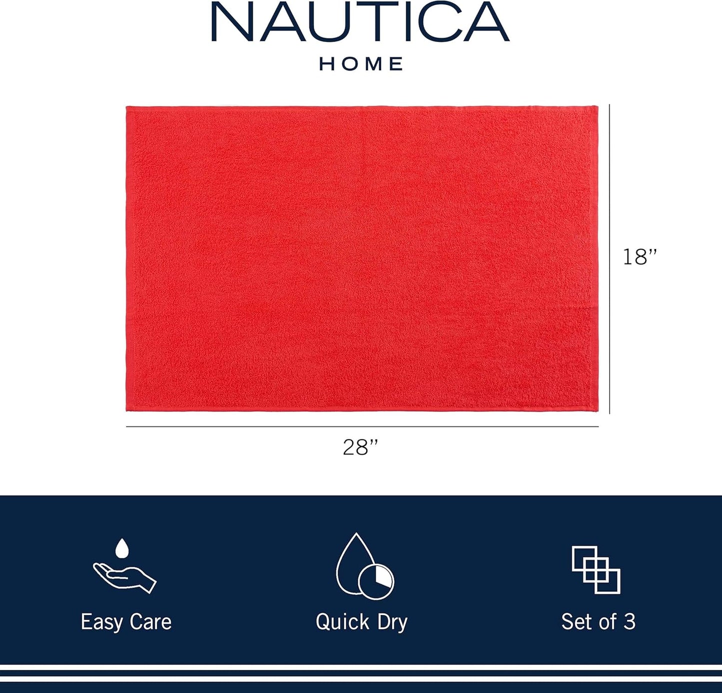 Nautica 100% Cotton Kitchen Towels Set of 3 | 18" X 28" Super Absorbent Reusable Cleaning Cloths, Tea Towels, Hand Towels for Drying Dishes | Red Plaid/Red Dish Towels for Kitchen Shops & Bars