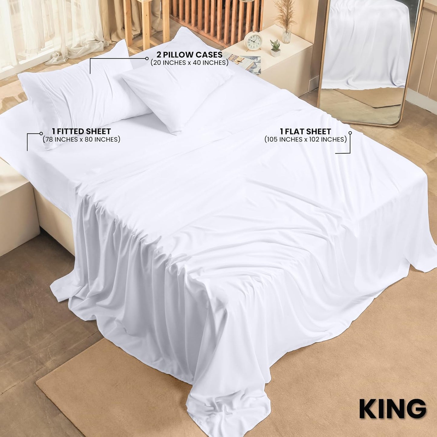 Utopia Bedding King Sheet Set 4 Piece Bed Sheets for King Size Bed, Hotel Luxury, Extra Soft, Cooling Bed Sheets - Wrinkle, and Fade Resistant (White)