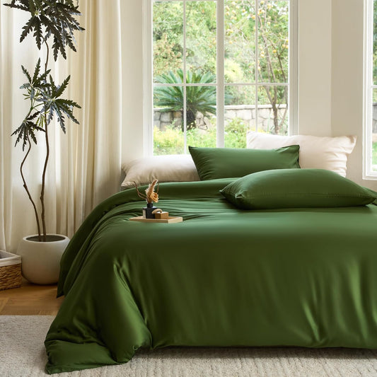 DOZ Duvet Cover Set, 100% Viscose derived from Bamboo, Organically Grown, Buttery Soft, Cooling Duvet Covers, High GSM, 1 Duvet Cover and 2 Pillowcases, 90"x90" (Forest, Full/Queen)