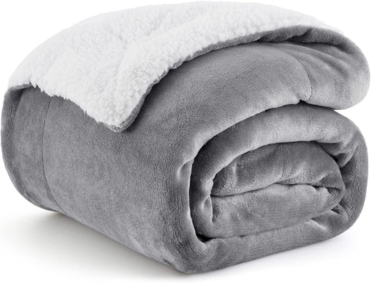 Bedsure GentleSoft Sherpa Fleece Throw Blanket Twin Size for Couch - Thick and Warm Throw for Women and Men, Soft Fuzzy Plush Blanke for Winter, Grey, 60x80 Inches