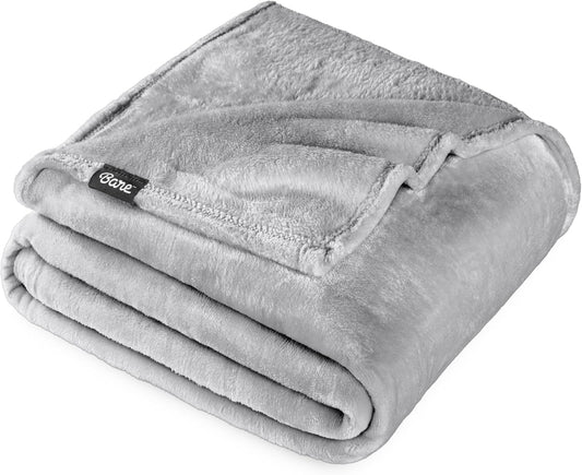 Bare Home Fleece Blanket - Full/Queen - Ultra-Soft Lightweight for Bed, Sofa, and Couch - Luxury Microplush - Cozy Warm Blanket (Full/Queen, Light Grey)