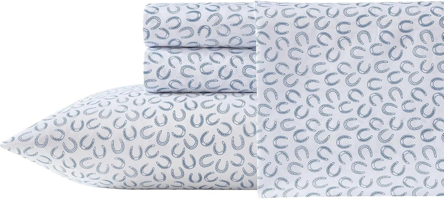 Wrangler - Queen Sheet Set, Super Soft & Cozy Bedding with Matching Sham(s), Casual Luxurious Bedding Set, Yellowstone Inspired, Oeko-Tex Certified (Horseshoe Blue, Queen)