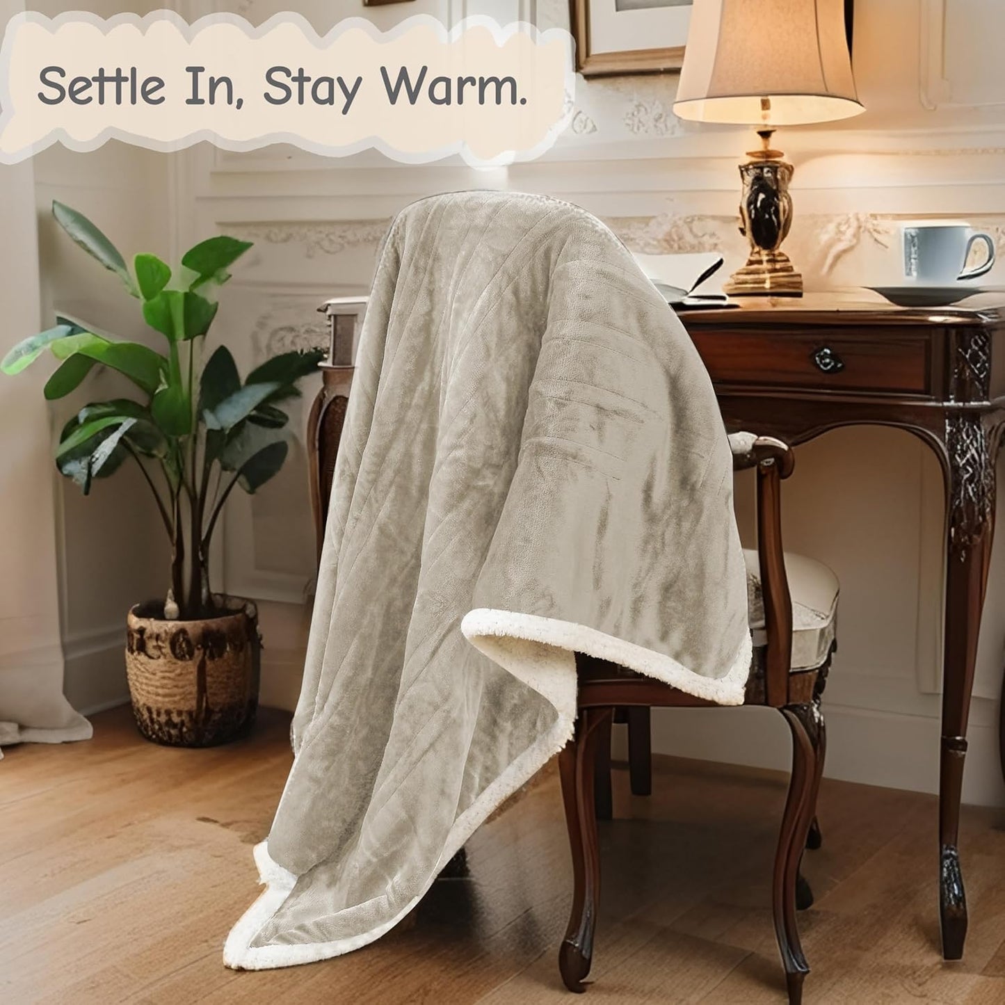 Electric Heated Blanket Throw Size 50"x60", Soft Flannel with Overheat Protection, 6 Adjustable Heat Settings & 3-Hour Auto-Off Timer, Fast Heating for Winter Comfort, Camel