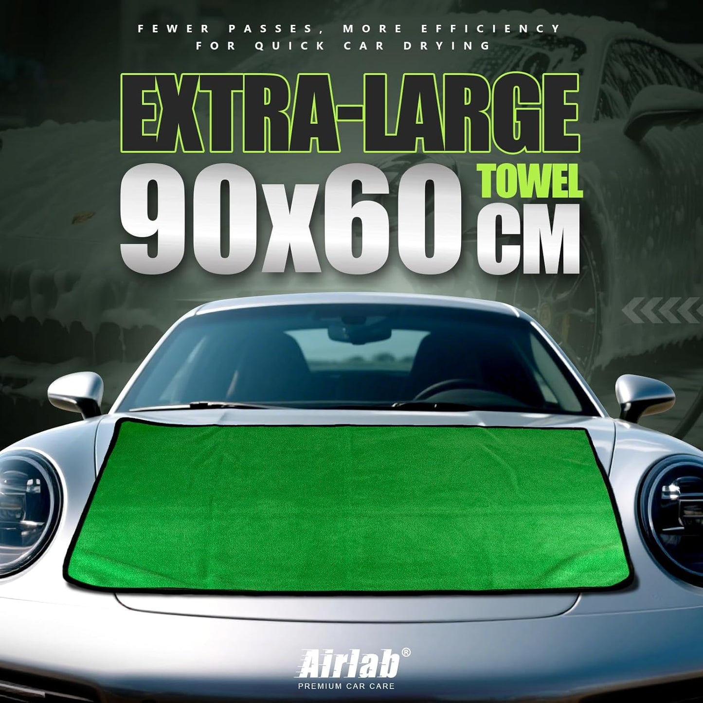 Airlab Microfiber Towels for Cars Wash Drying Thick Plush Cleaning Cloth Auto Detailing Super Absorbent for Interior & Exterior Lint Free, Streak Free, 35 x 24 Inch, 500 GSM, Pack of 2, Grey-Green