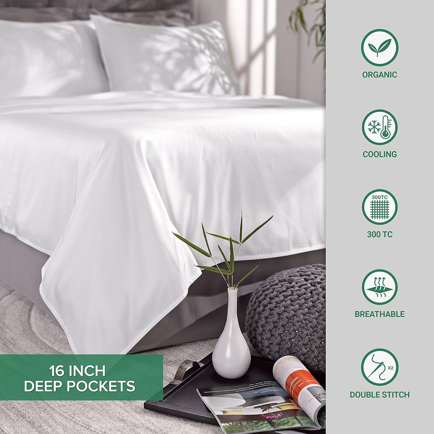 Pure Bamboo California King Sheets, Genuine 100% Organic Viscose Derived from Bamboo Bed Sheet Set, Soft & Cooling, Double Stitching, Lifetime Quality Promise (California King, Almond)