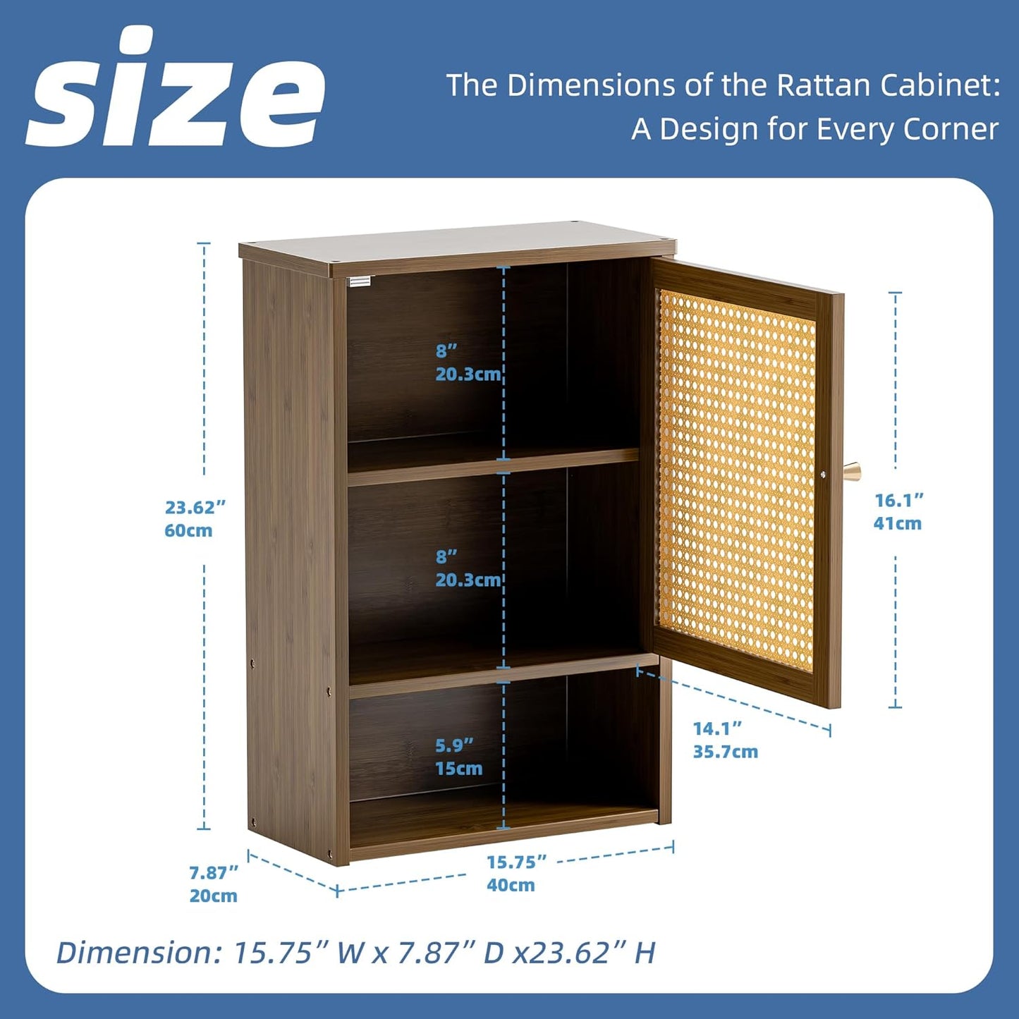 HITNET Bamboo Medicine Cabinet, Wall Mounted Bathroom Cabinet with Adjustable Shelf, Single Rattan Door Hanging Storage Organizer Over Toilet for Entryway, Laundry Room(Walnut)