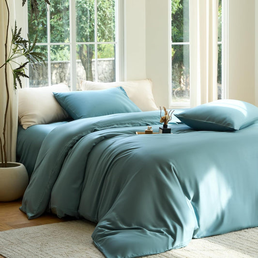 DOZ Duvet Cover Set, 100% Viscose derived from Bamboo, Organically Grown, Buttery Soft, Cooling Duvet Covers, High GSM, 1 Duvet Cover and 2 Pillowcases, 106"x90" (Teal, King/Cal King)