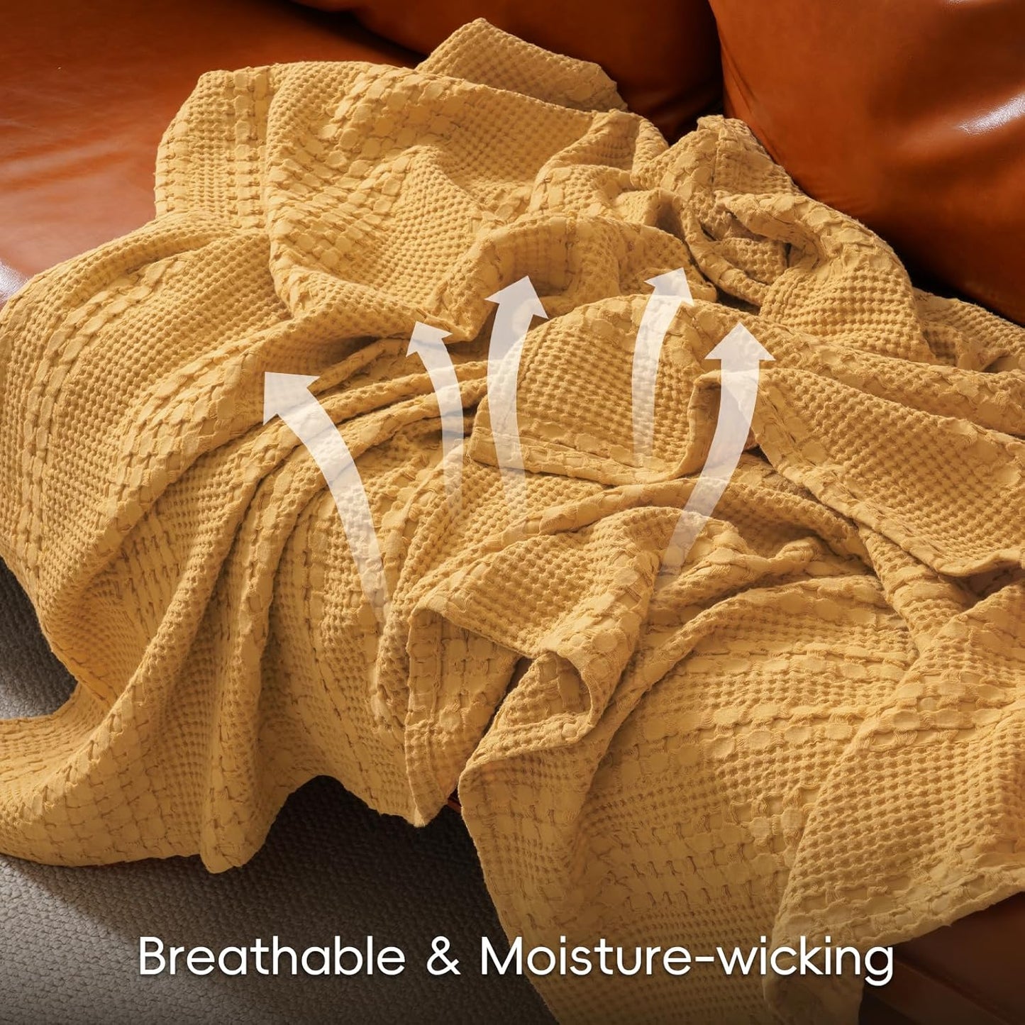 PHF 100% Cotton Waffle Weave Blanket King Size for Bed, Soft Lightweight & Breathable, All-Season Comfort, Luxury Aesthetic Woven Bedding for Home Decor, 108"x90", Pumpkin Orange