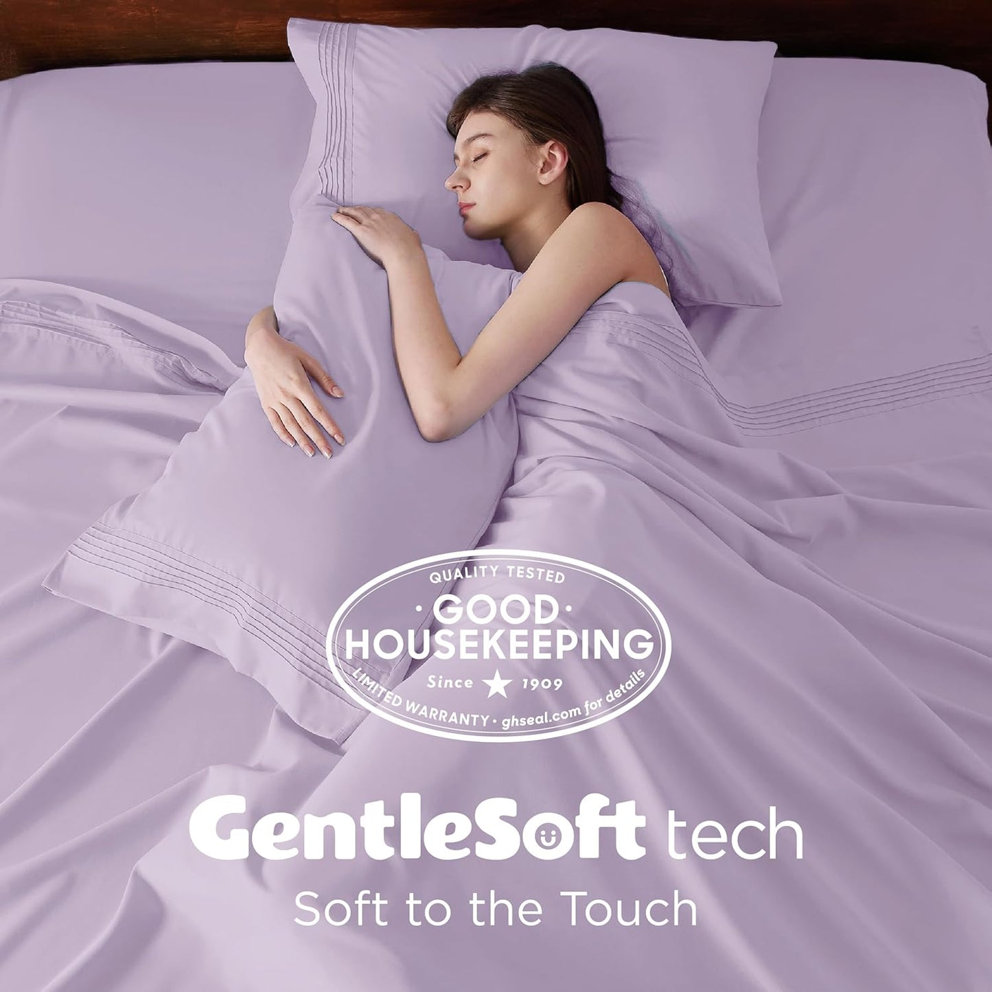 Bedsure Deep Pocket Queen Sheets Set - Fits Mattresses Up to 21 Inches Thick - 4 Piece GentleSoft Bed Sheets, Moisture Wicking, Soft & Cooling Bedsheet & Pillowcases, Easy & Secure Fit, Light Purple