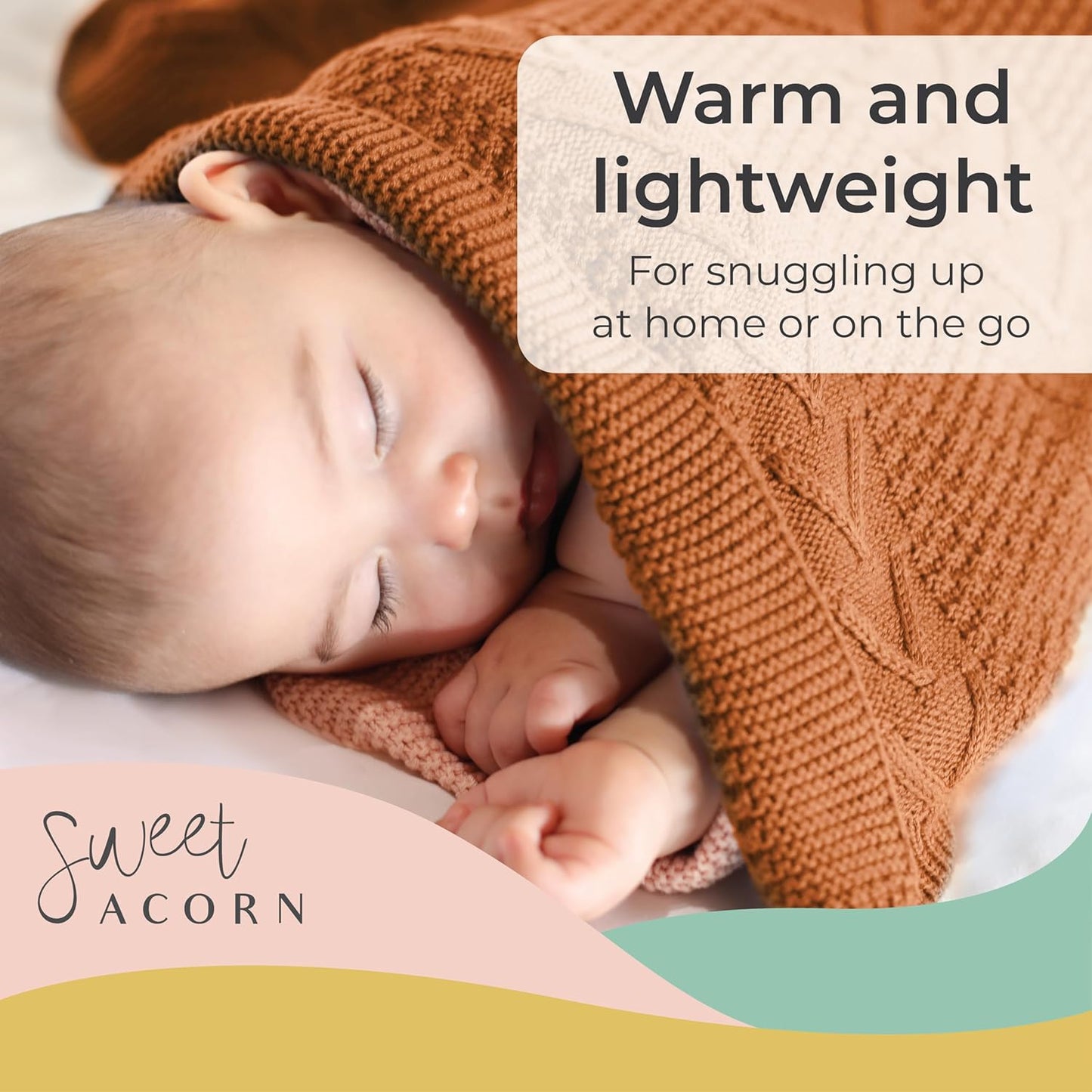 Knit Baby Blanket in Cable Pattern, Organic Cotton Blankets for Crib or Stroller, Receiving Blankets - Sunset Orange
