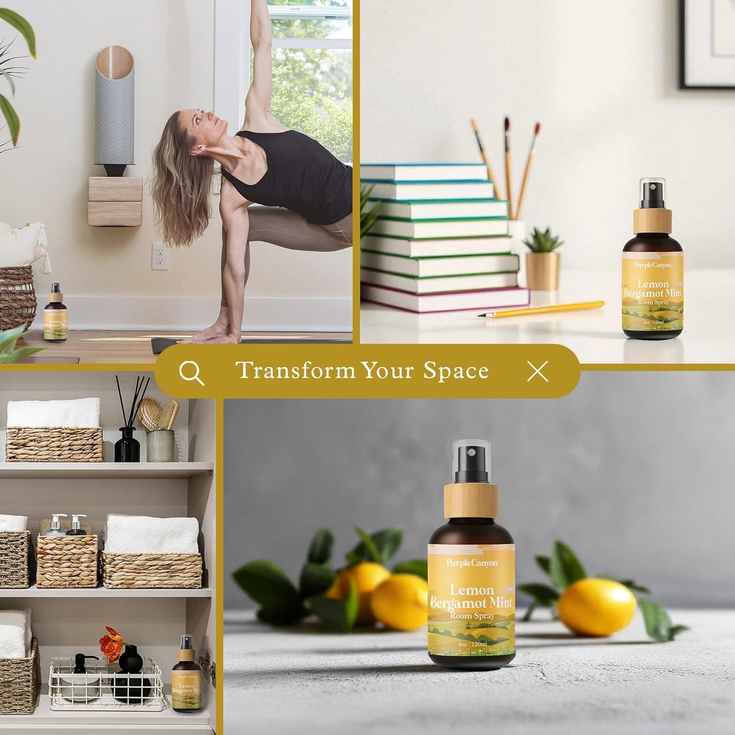 Purple Canyon Lemon Bergamot Mint Room Spray — 4 oz Natural Linen & Room Freshener — Bright Citrus & Mint Fragrance Mist — Energizing & Crisp — Premium Natural Fragrance Oils