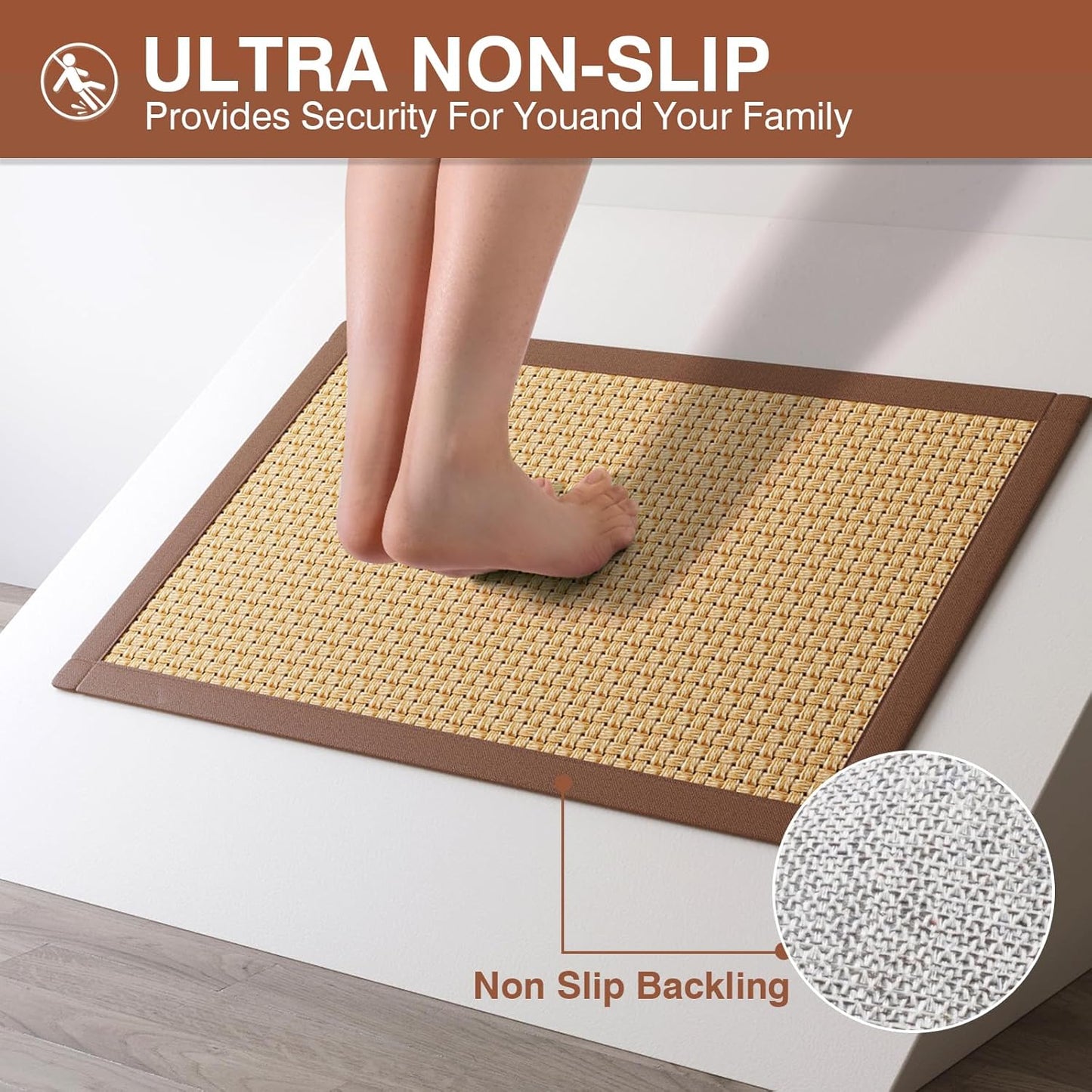 Quick Dry Absorbent Bathroom Rugs Mat Non Slip Bath Mat Ultra Thin Bath Mats Bathroom Mat Floor Rubber Backed Fit Under Door Woven Washable Bath Rugs Brown 16x24
