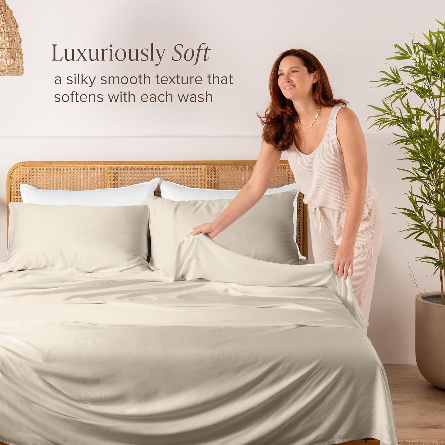 Bare Home 100% Rayon Made from Bamboo Twin XL Sheet Set - 3 Piece Bedding Set - Deep Pockets - Breathable - Easy Fit - Bedding Sheets & Pillowcases (Twin XL, Sand)