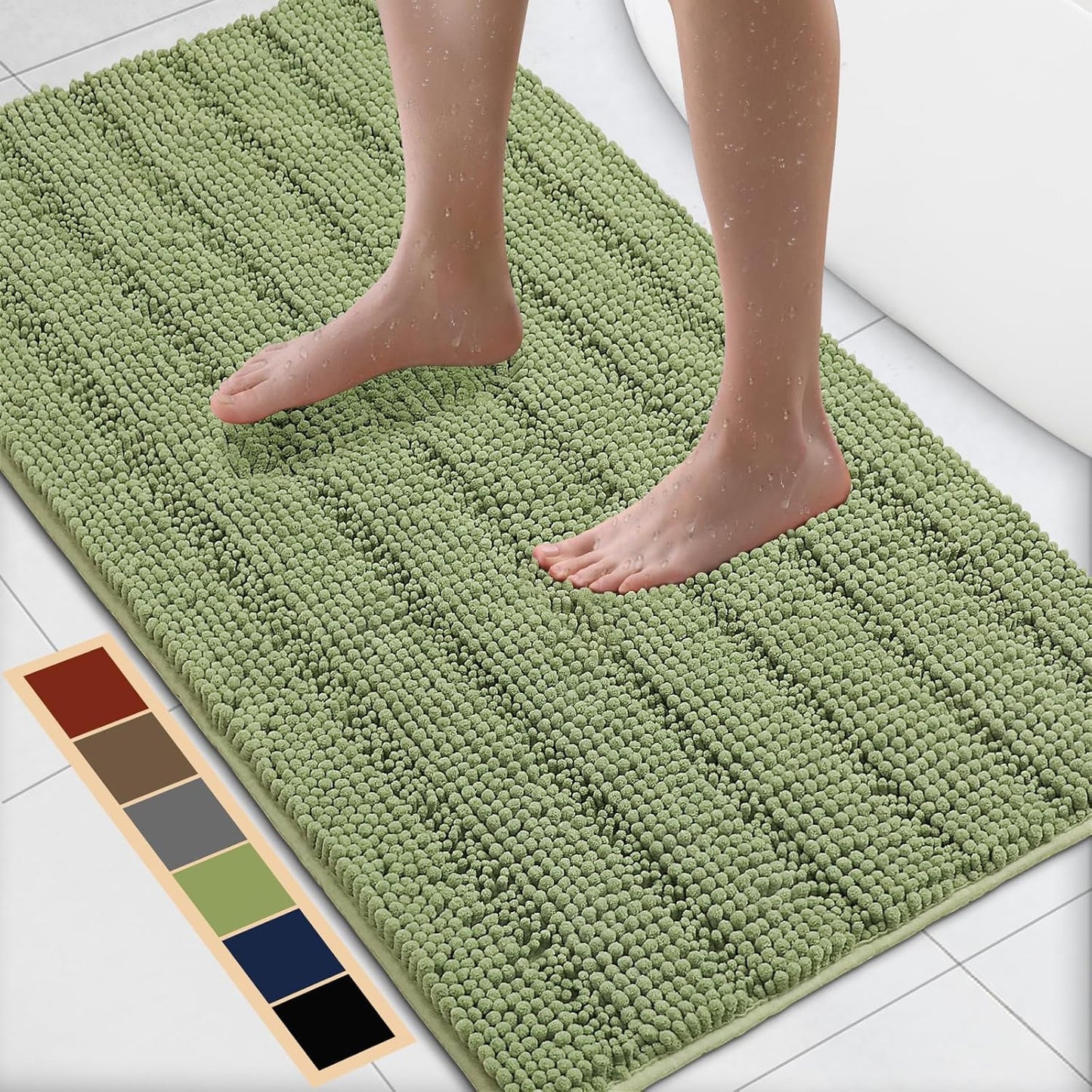 Bcoimo 44"×24" Chenille Bath Mat – Non-Slip with Backing Bath Rug Ultra-Absorbent and Machine Washable Bathroom Mat Quick-Dry Design. Ideal for Bathroom and Tub Areas