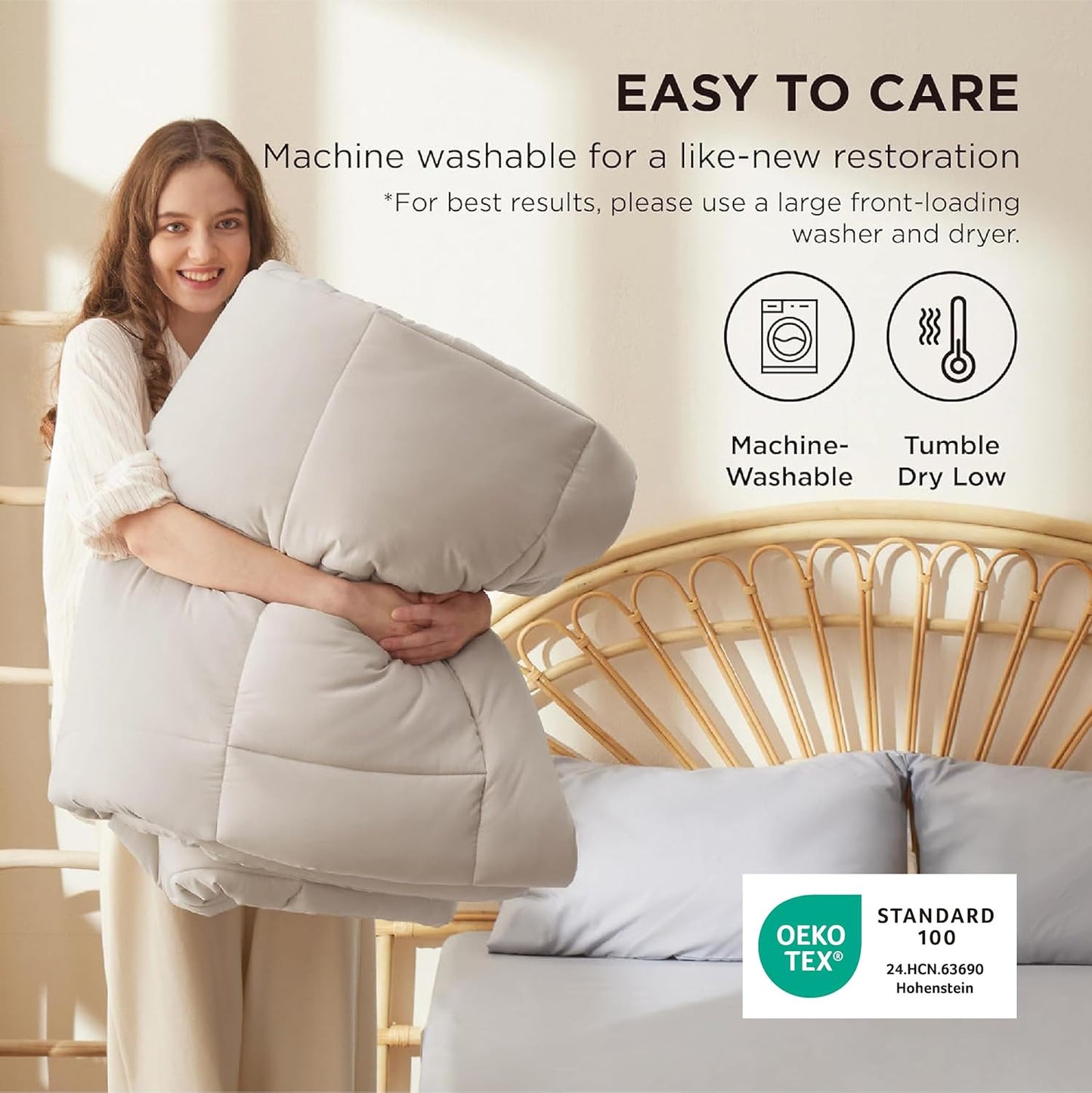 Bedsure Comforter Duvet Insert - Quilted Comforters Oversized King Size, All Season Duvet, GentleSoft Down Alternative Bedding, with 8 Tabs, Gifts for Women/Men, Linen, Oversized King 116 x 98 Inches